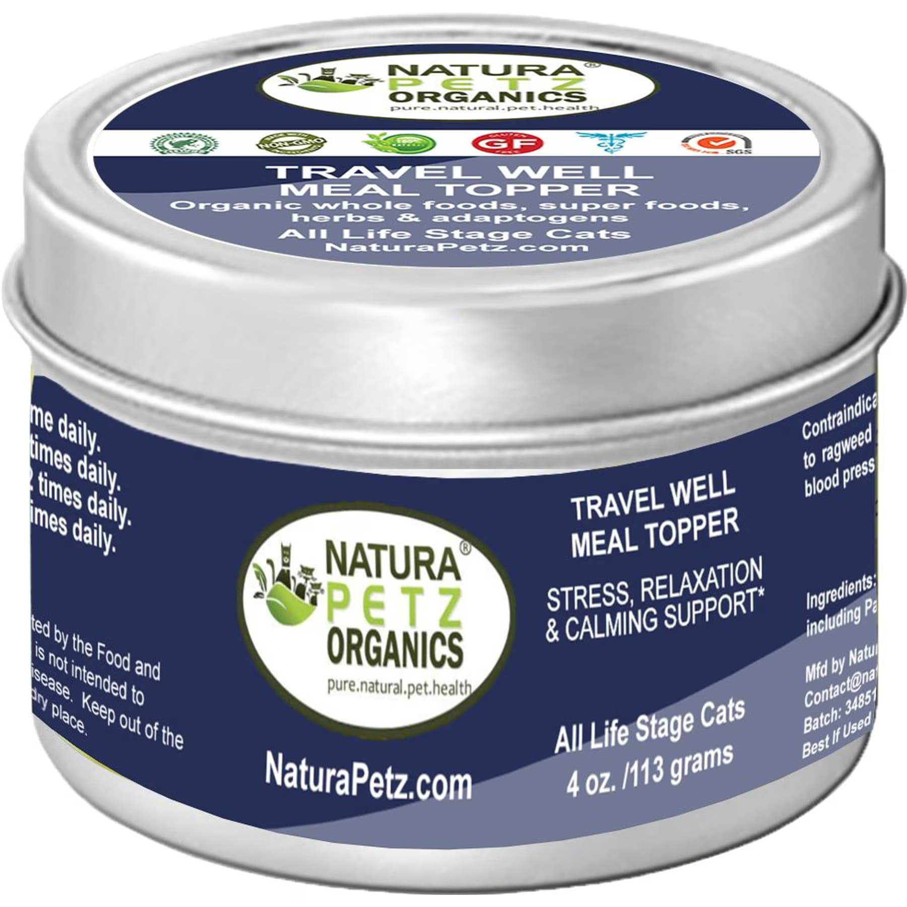 Natura Petz Organics Natura Petz Organics Travel Well Meal Topper Stress, Relaxation & Calming Support Cat Supplement, 4-oz jar