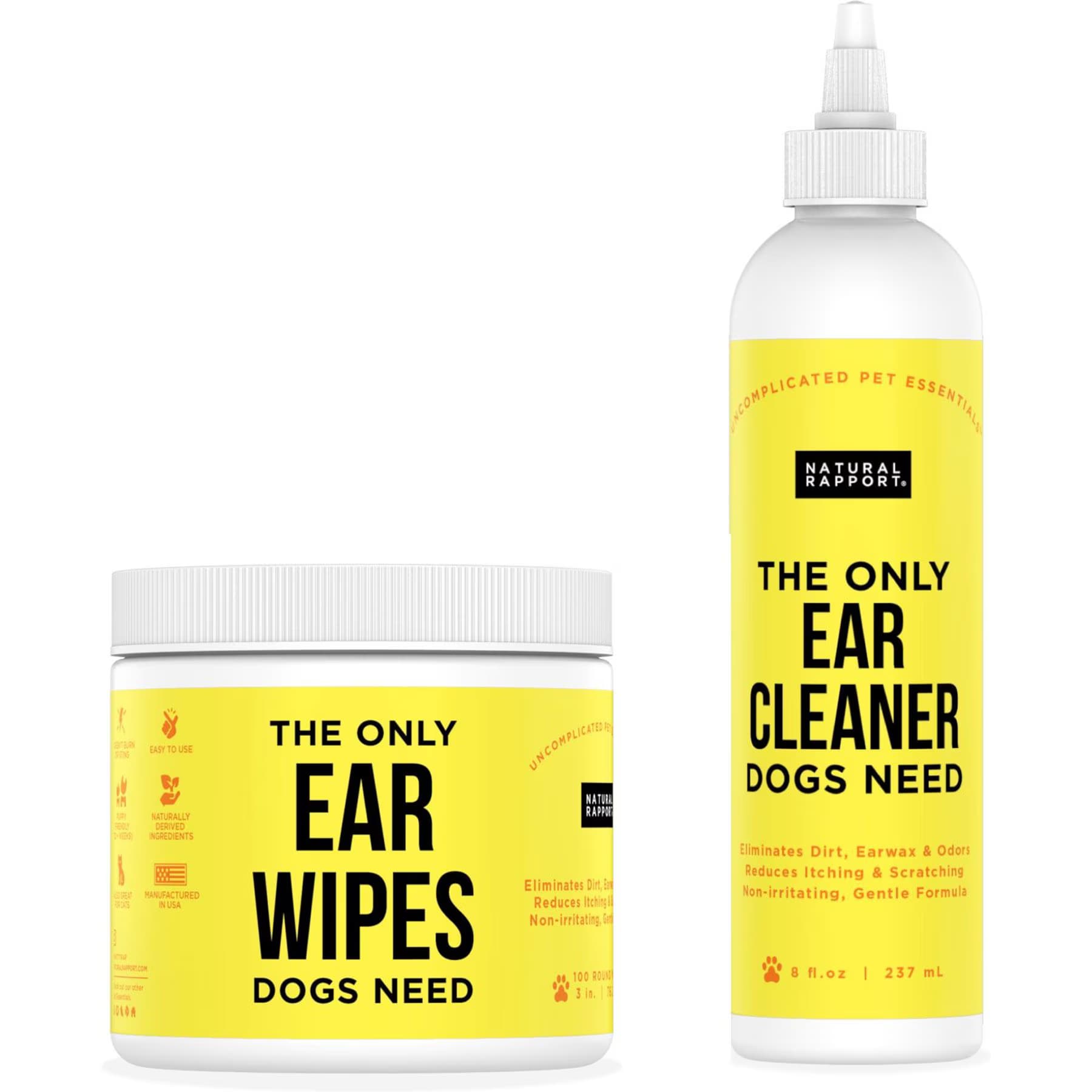 Natural Rapport Natural Rapport Liquid & Wipes Dog Ear Cleaner Bundle, 8-fl oz bottle &
