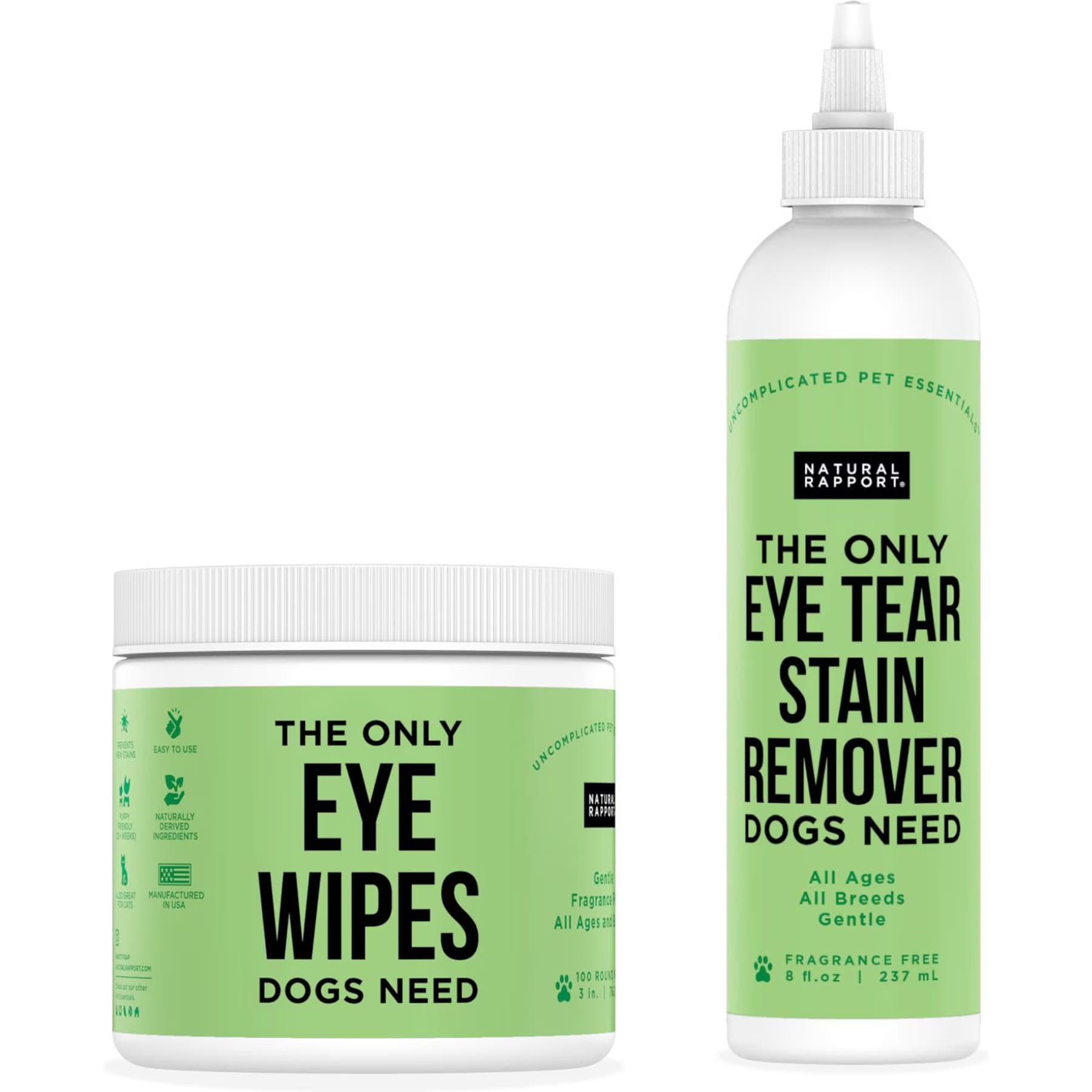 Natural Rapport Natural Rapport Liquid & Wipes Dog Eye Tear Stain Remover Bundle, 18-fl oz bottle &