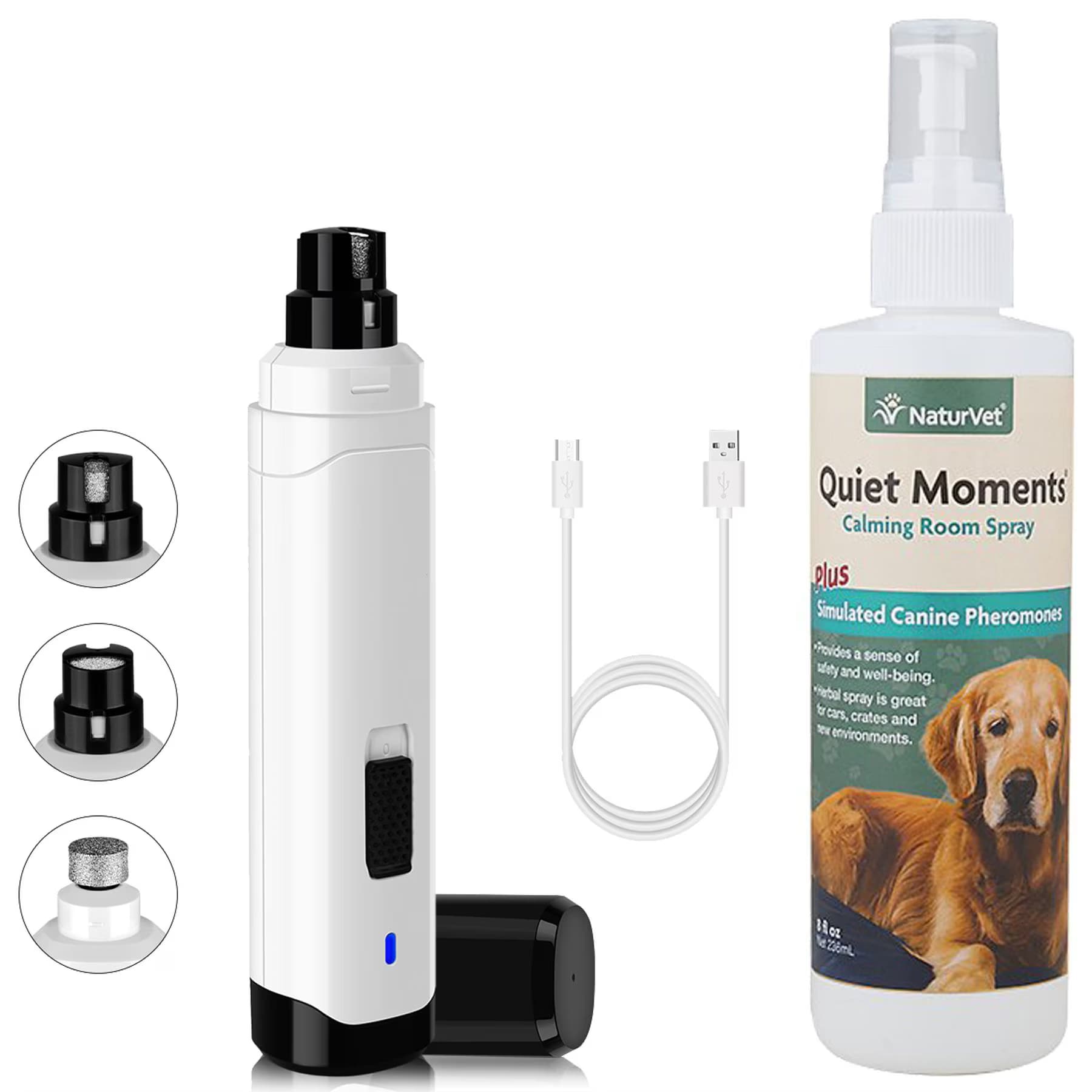 NaturVet||PATPET NaturVet Quiet Moments Calming Spray for Dogs, 8-oz + PATPET Steel Grit Dog & Cat Nail Grinder