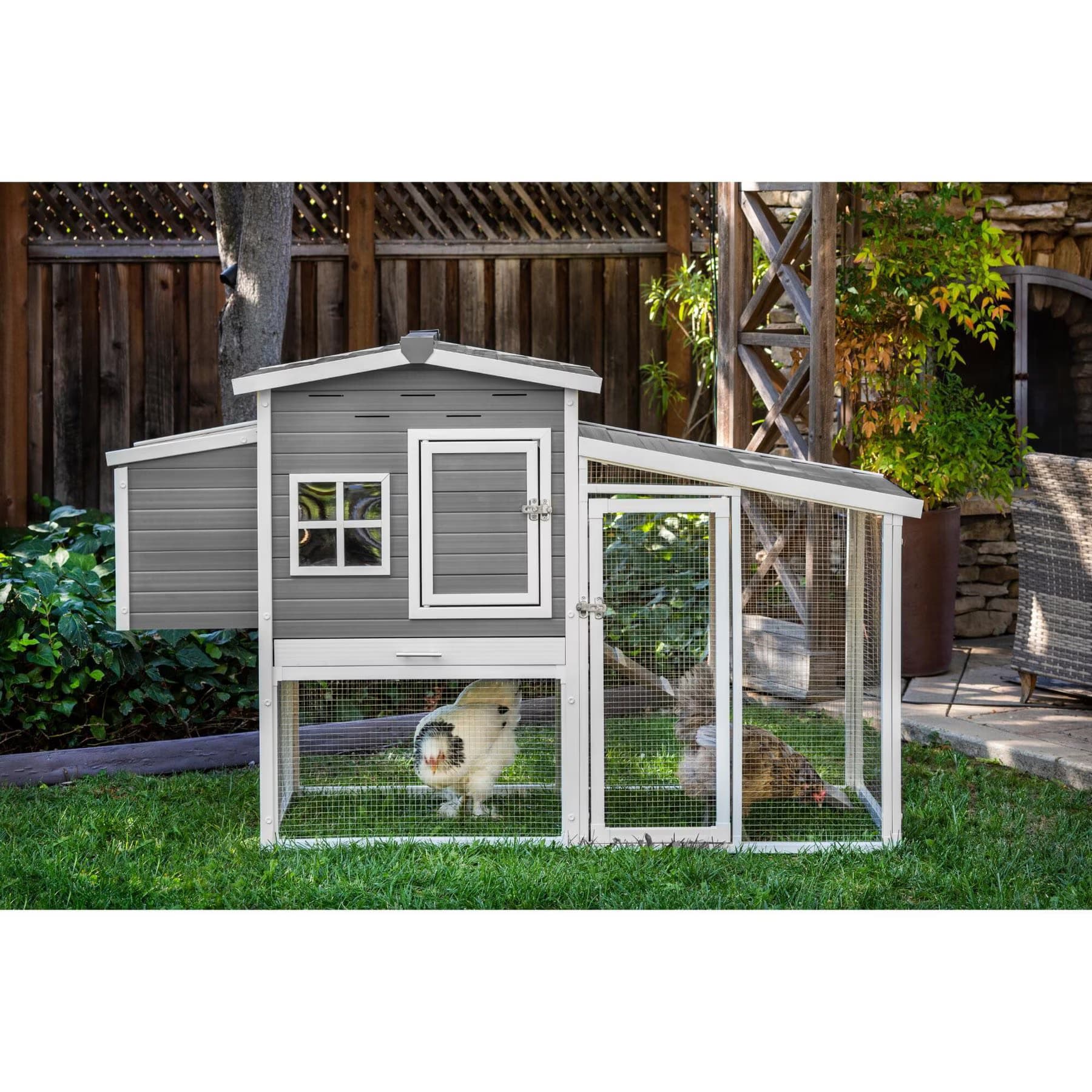 New Age Pet New Age Pet Elevated ECOFLEX Hampton Chicken Barn & Pen, 4 to 6 Chicken Capacity, Grey