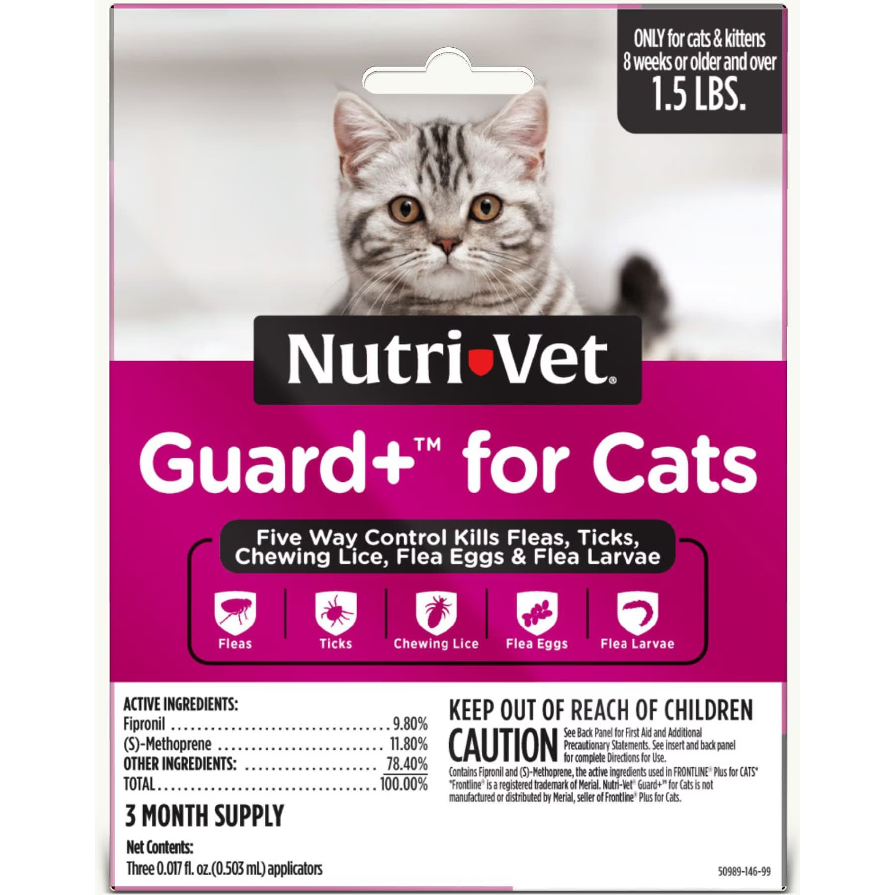 Nutri-Vet Nutri-Vet Guard Plus Flea & Tick Treatment for Cats, over 1.5 lbs, 3 doses