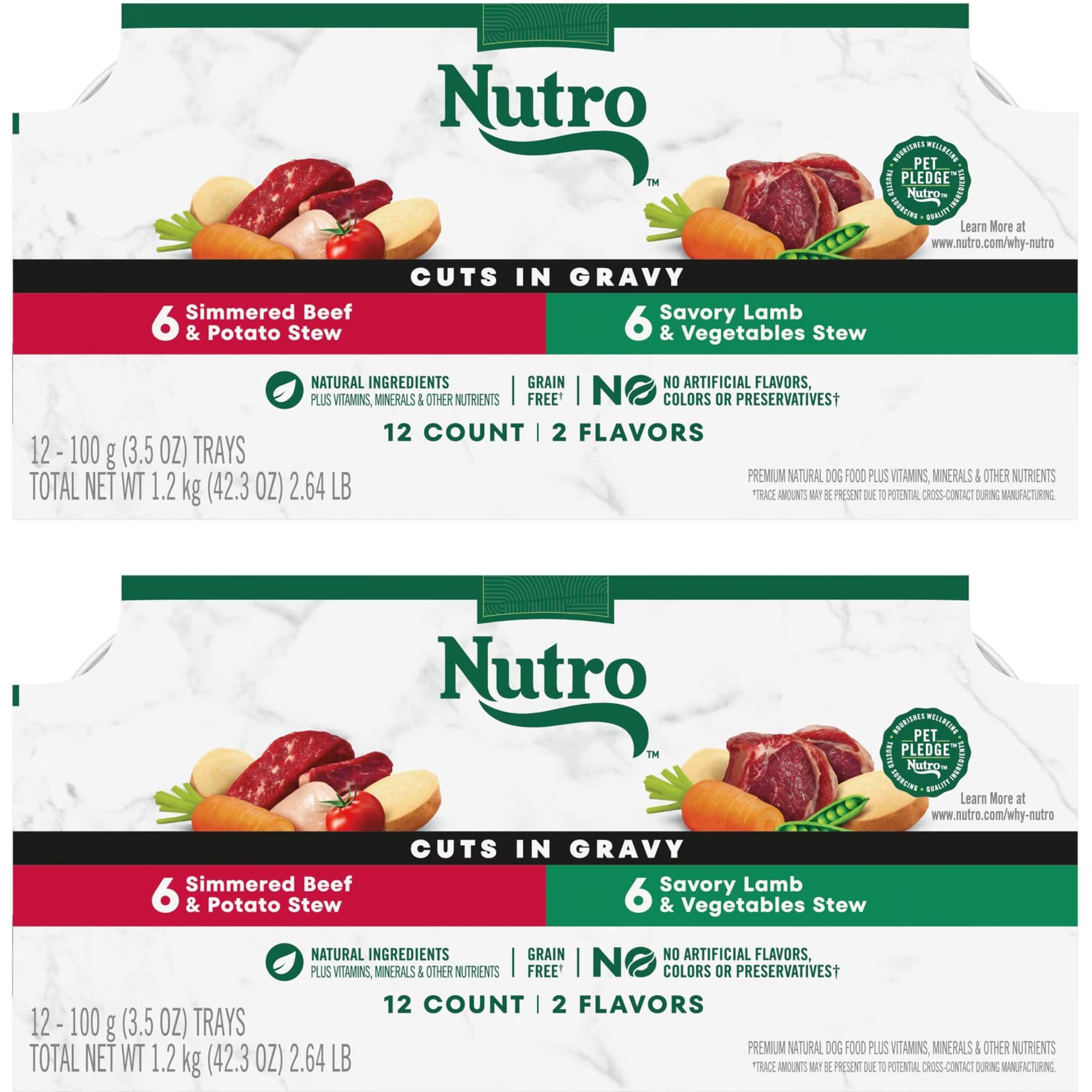 Nutro Nutro Grain-Free Simmered Beef Stew & Savory Lamb Stew Cuts in Gravy Variety Pack Adult Dog Food Trays — Variety Pack: Beef and Lamb