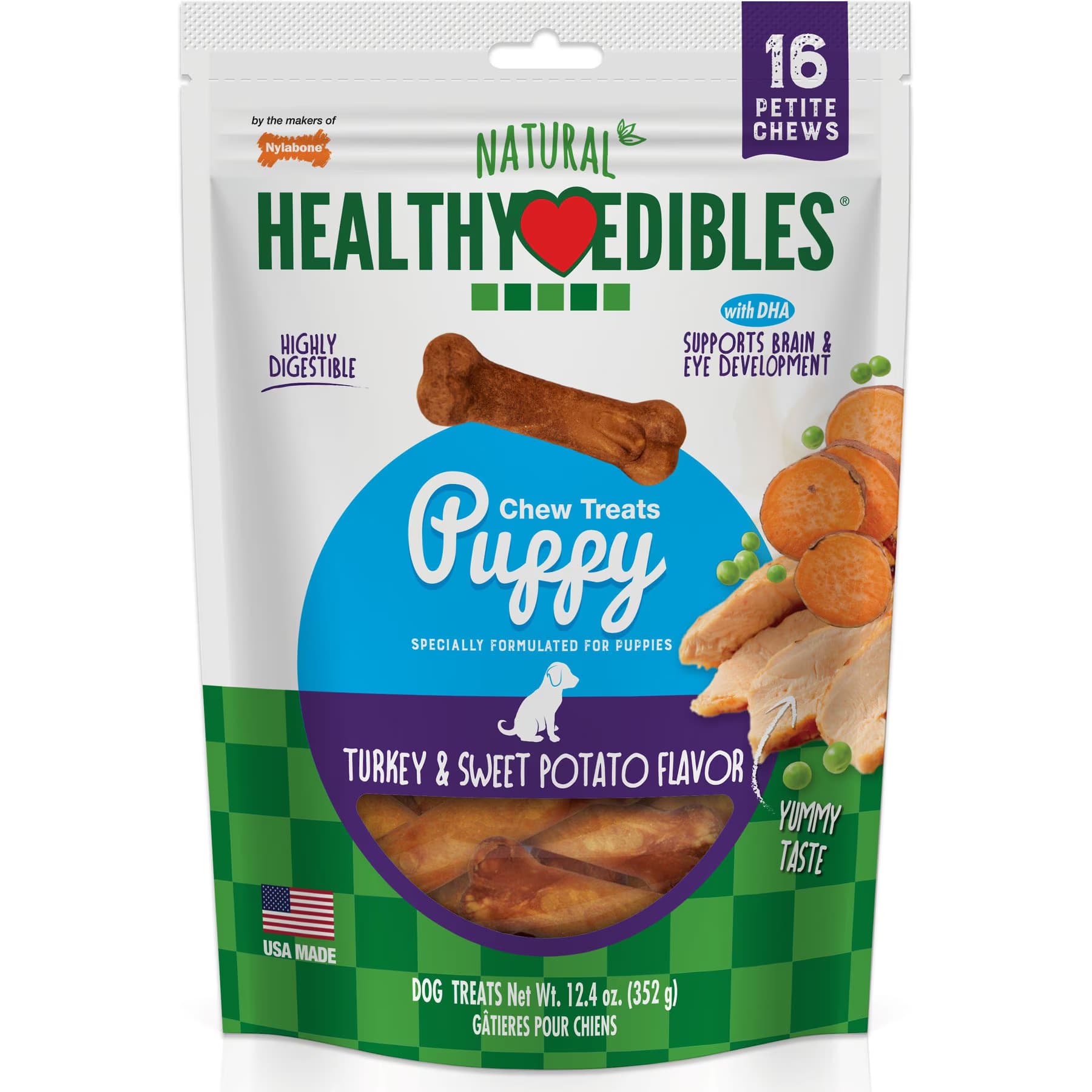Nylabone Healthy Edibles Longer Lasting Puppy Turkey & Sweet Potato Flavor Dog Bone Treats, X-Small — view 2