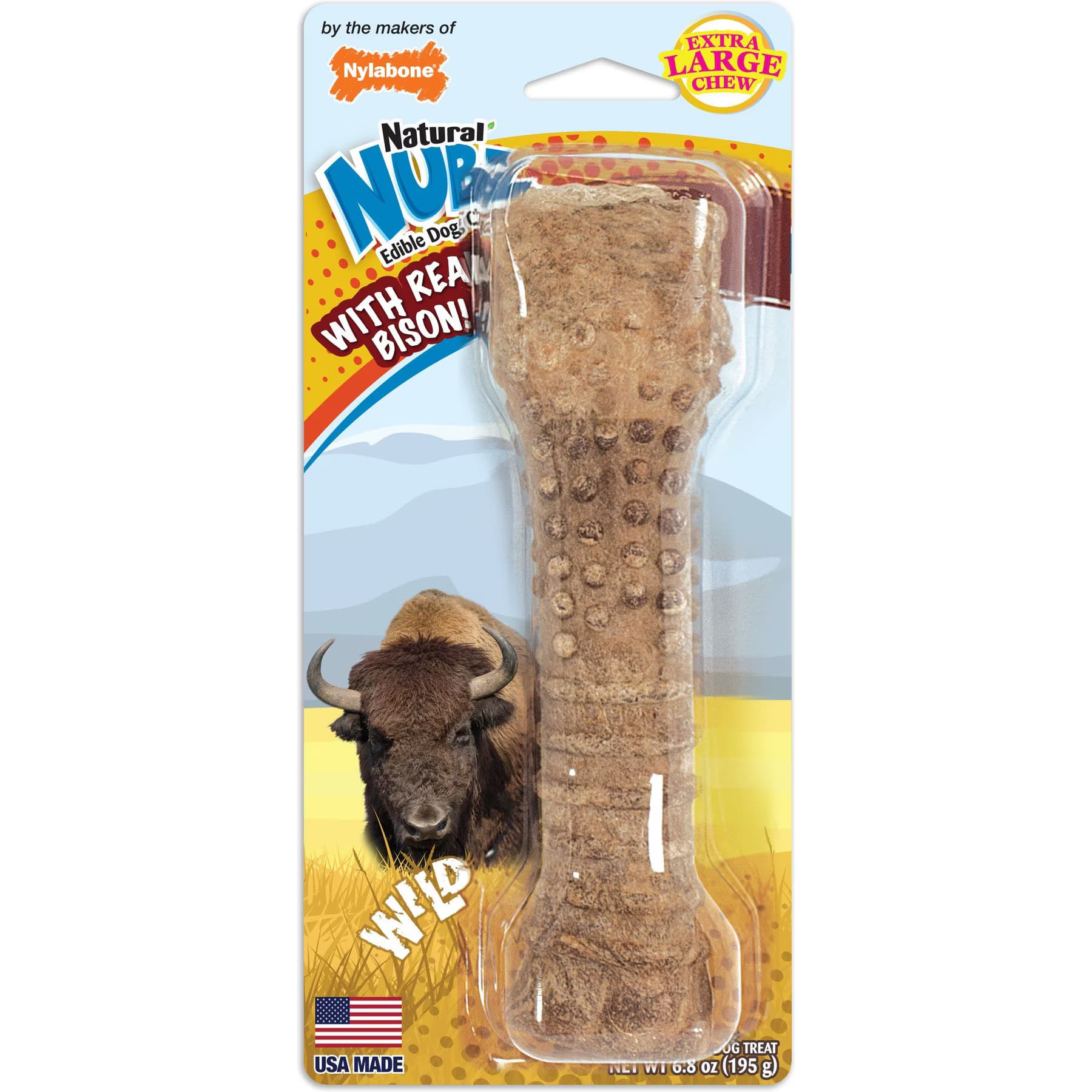 Nylabone Nylabone Nubz WILD Natural Long Lasting Edible Bison Flavor Dog Chews, X-Large