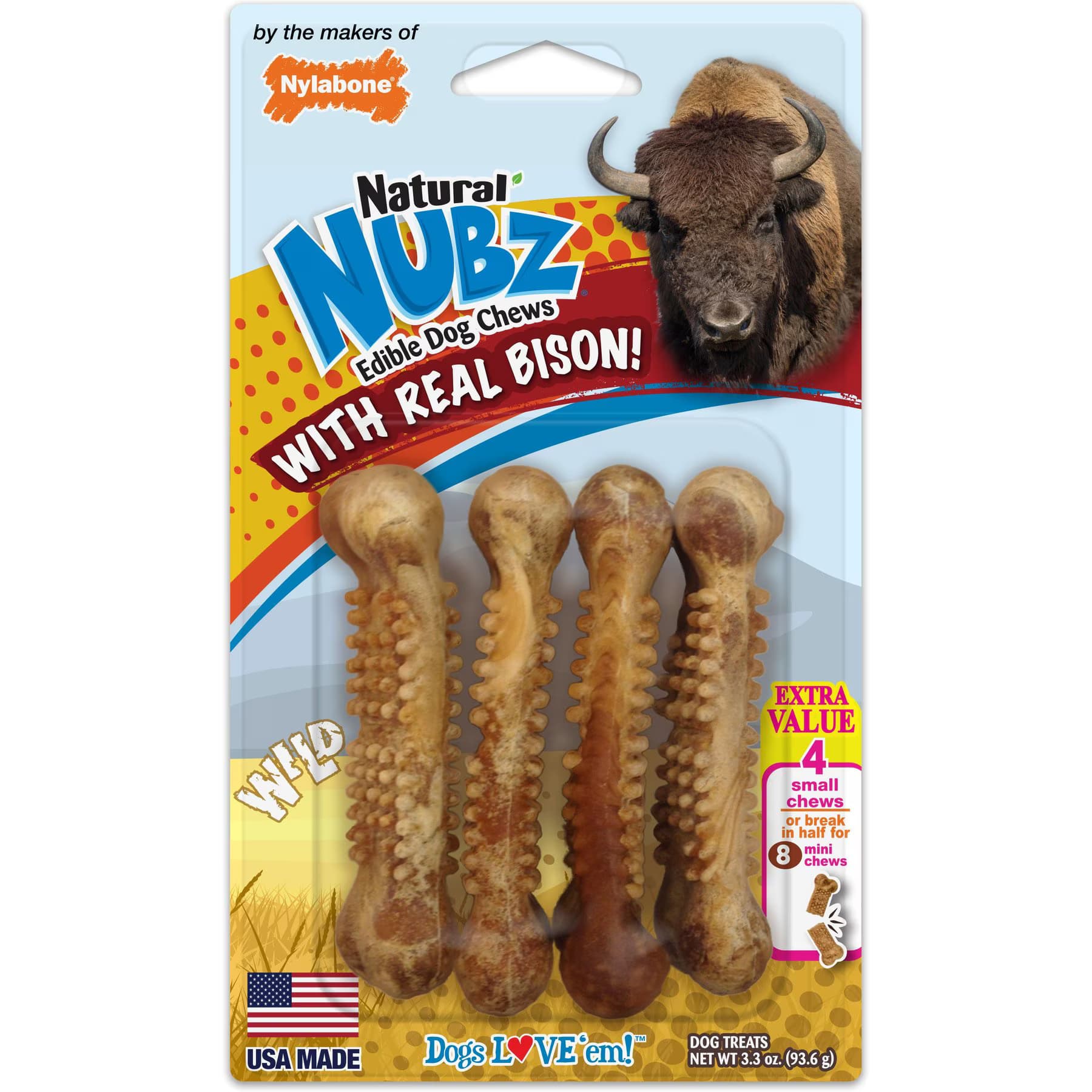Nylabone Nylabone Nubz WILD Natural Long Lasting Edible Bison Flavor Small Dog Chew Treat