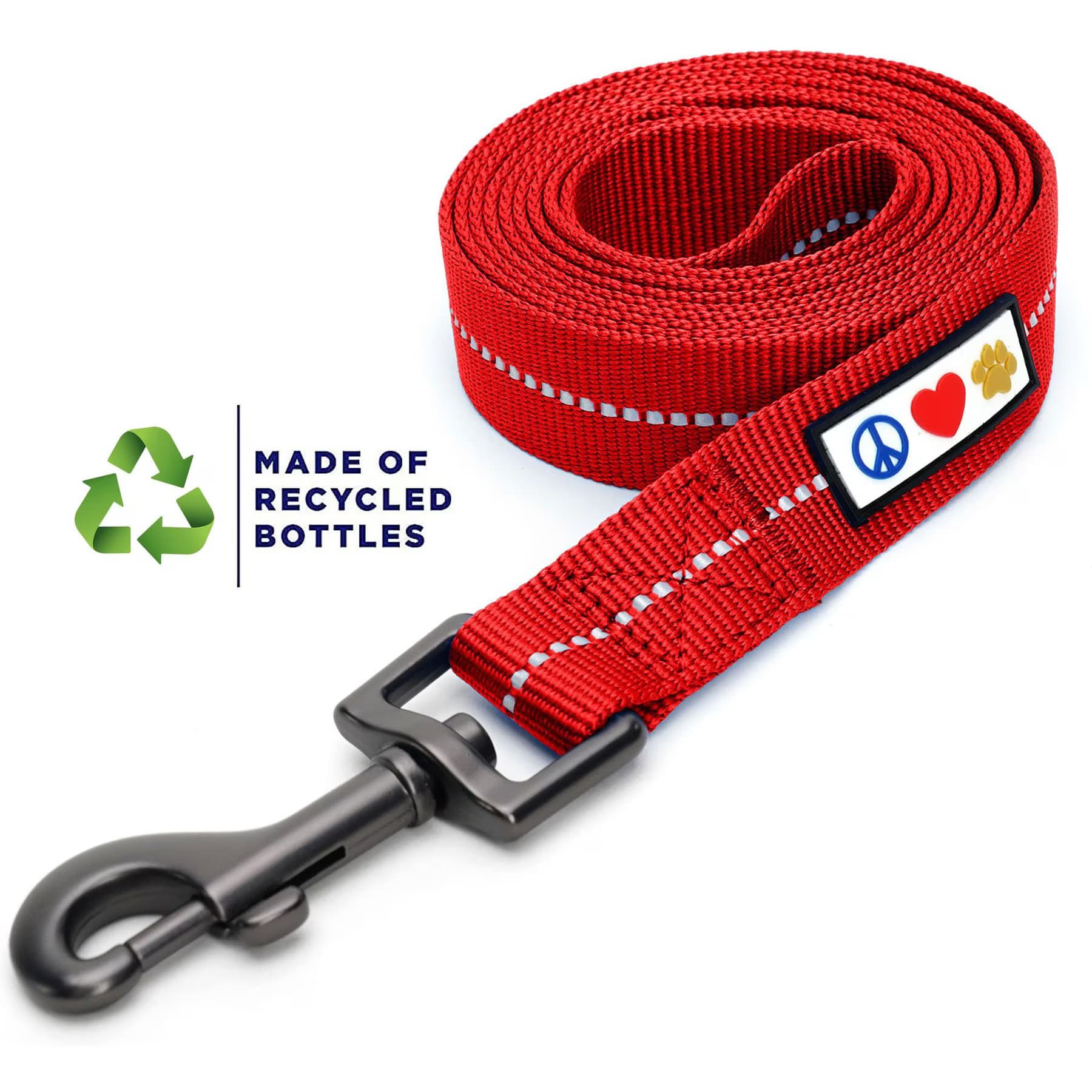 Pawtitas Pawtitas Recycled Reflective Dog Leash, Red, X-Small/Small: 6-ft long, 5/8-in wide