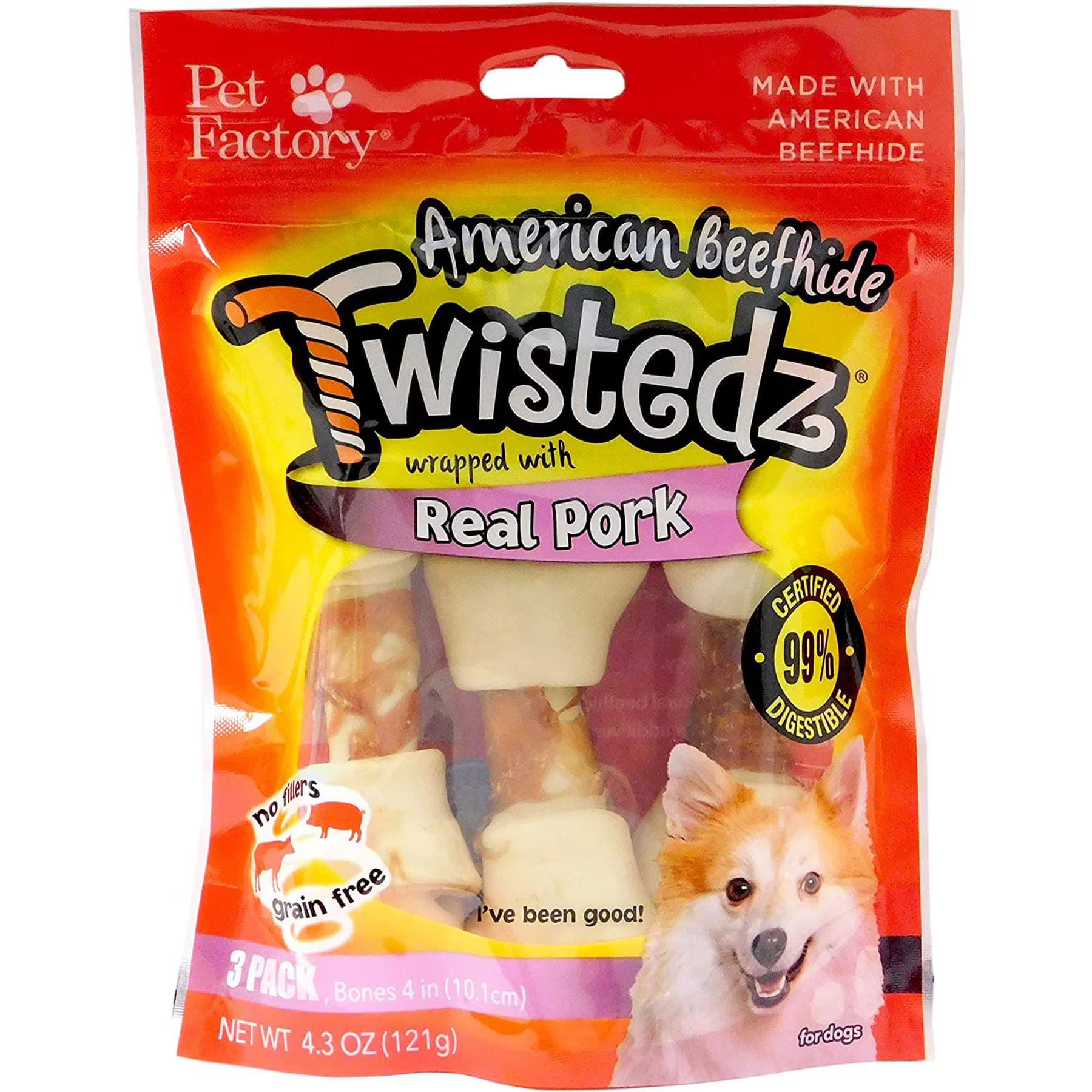 Pet Factory Pet Factory Twistedz 4 to 5-inch Beefhide Bones with Pork Flavored Wrap Dog Hard Chews