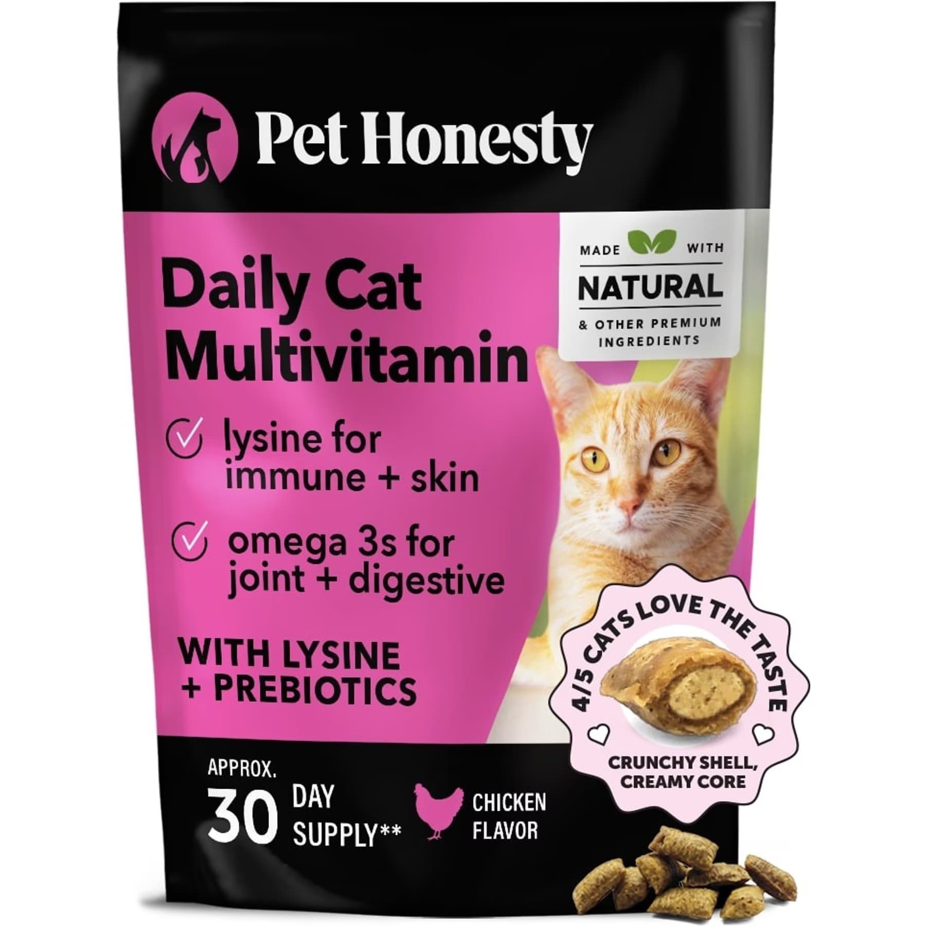 Pet Honesty Pet Honesty Dual Texture Chicken Flavored Multivitamin Omega-3 & Lysine Chews for Cats
