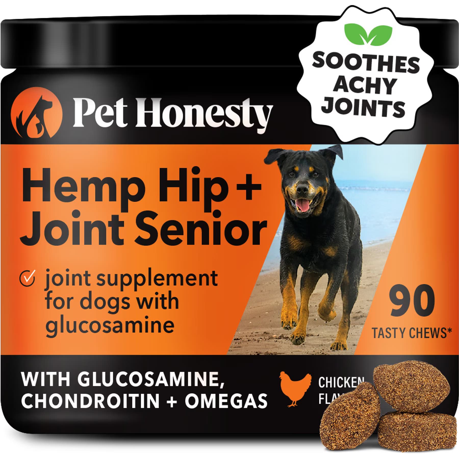 Pet Honesty Pet Honesty Hemp Hip & Joint Chicken Flavored Glucosamine & Hemp Chews Joint Supplements for Senior Dogs