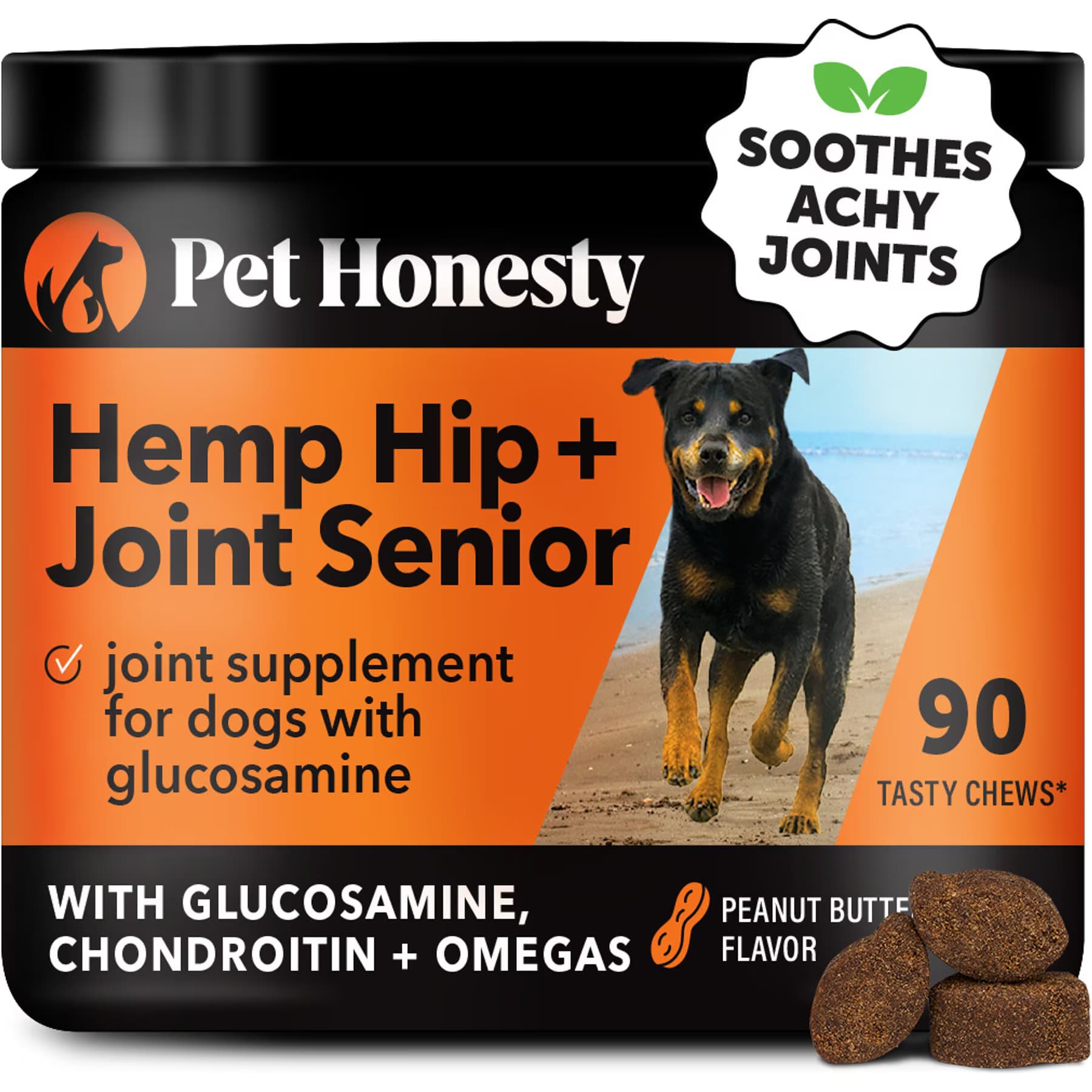 Pet Honesty Pet Honesty Hemp Hip & Joint Peanut Butter Flavored Glucosamine & Hemp Chews Joint Supplements for Senior Dogs