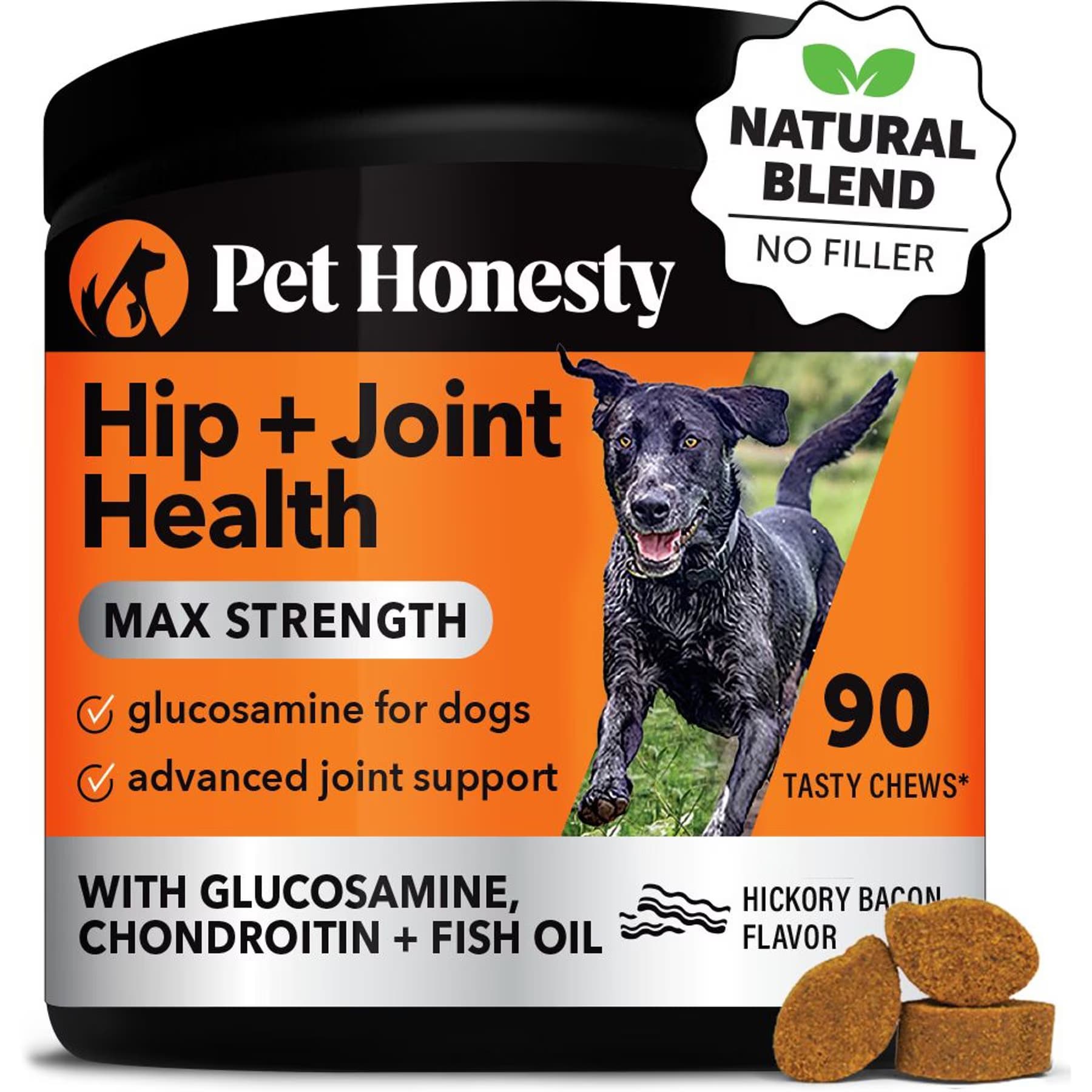 Pet Honesty Pet Honesty Hip + Joint Health Max-Strength Hickory Bacon Flavor Glucosamine Supplement for Dogs