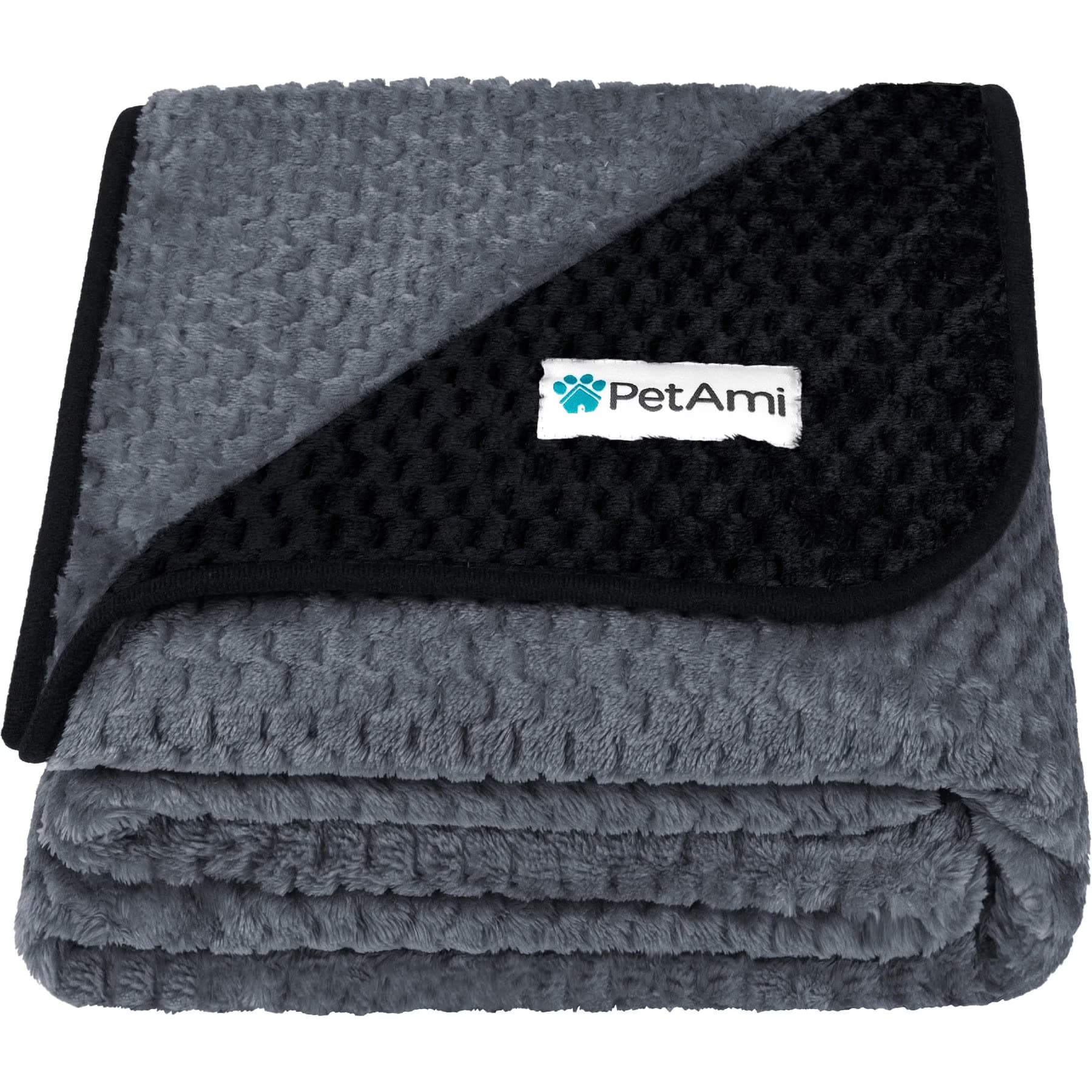 PetAmi PetAmi Sherpa Fleece Waterproof Waffle Cat & Dog Blanket, Black/Gray, X-Large