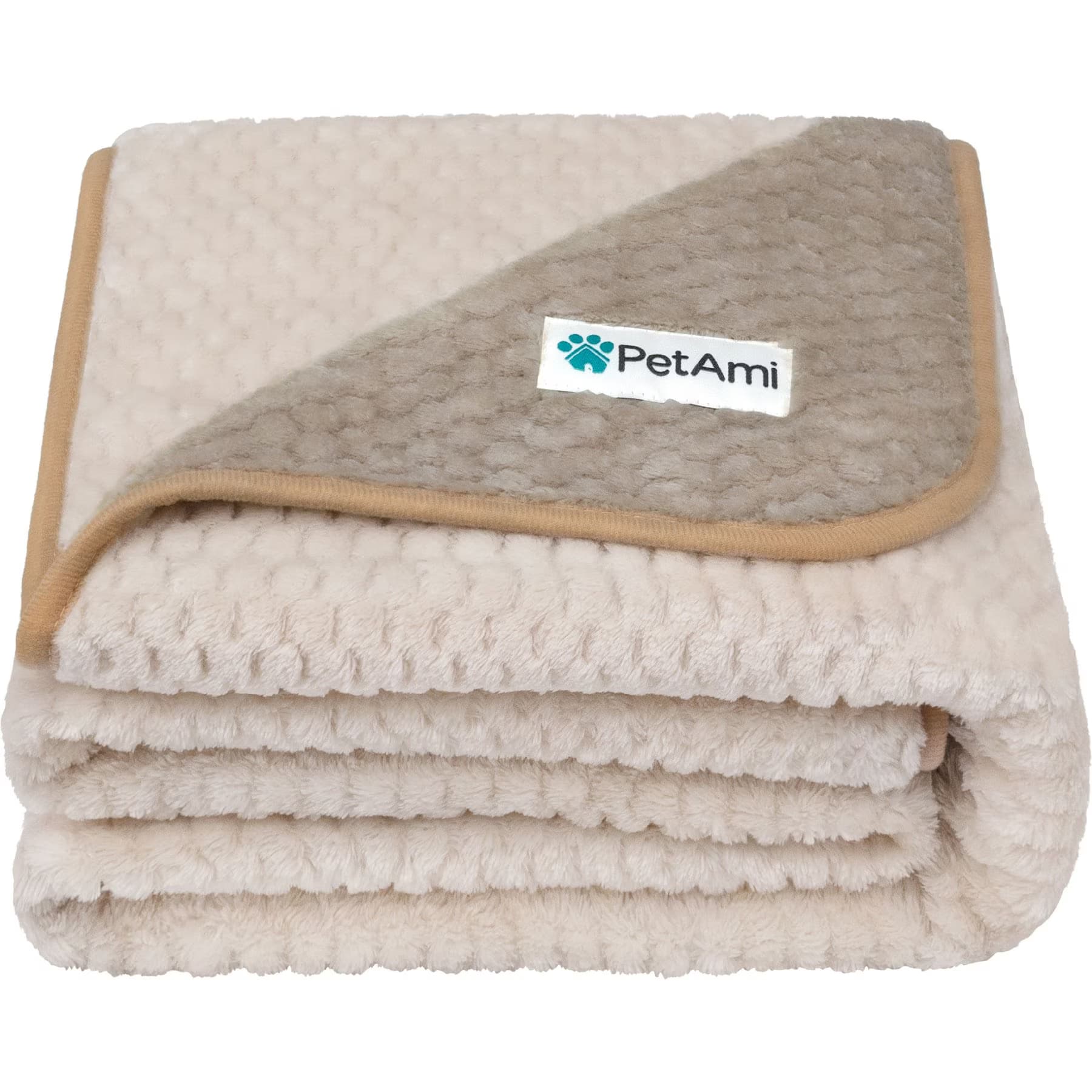 PetAmi Sherpa Fleece Waterproof Waffle Cat & Dog Blanket, Taupe/Beige, X-Large — view 2