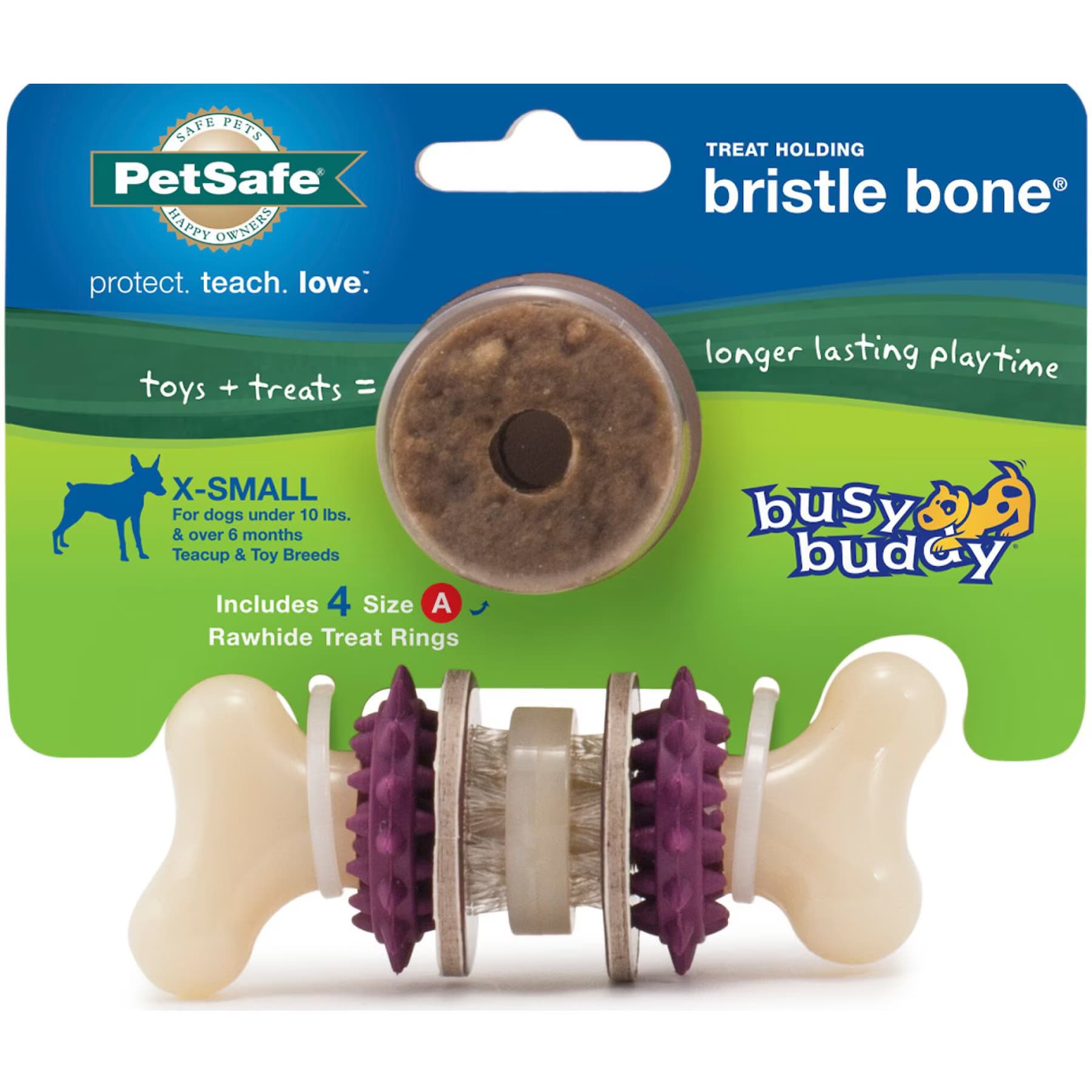 PetSafe PetSafe Busy Buddy Bristle Bone Treat Dispenser Tough Dog Chew Toy, X-Small — Purple