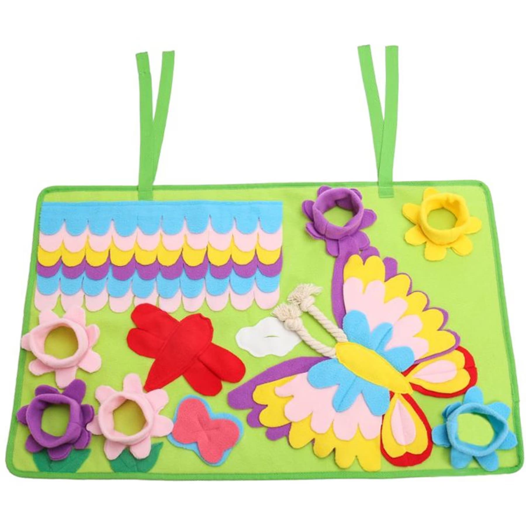 Piggy Poo and Crew Piggy Poo and Crew Butterfly Snuffle Mat with Paper Crinkle Squeakers & Tug Rope Farm Toy, Medium