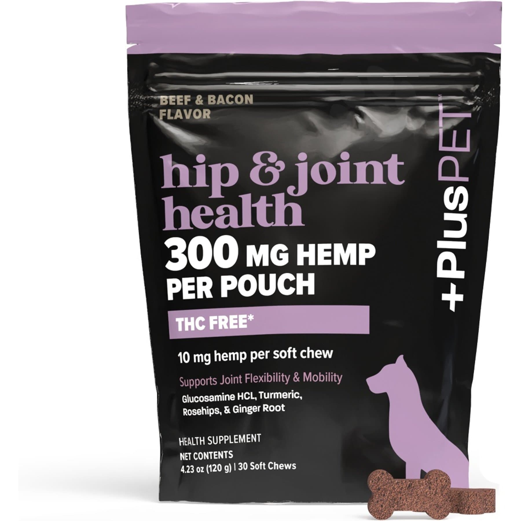 +PlusPET Pet Hip & Joint Health Beef & Bacon Flavored Soft Chew Full Spectrum Hemp Extract Joint Health Supplement for Dogs — view 2