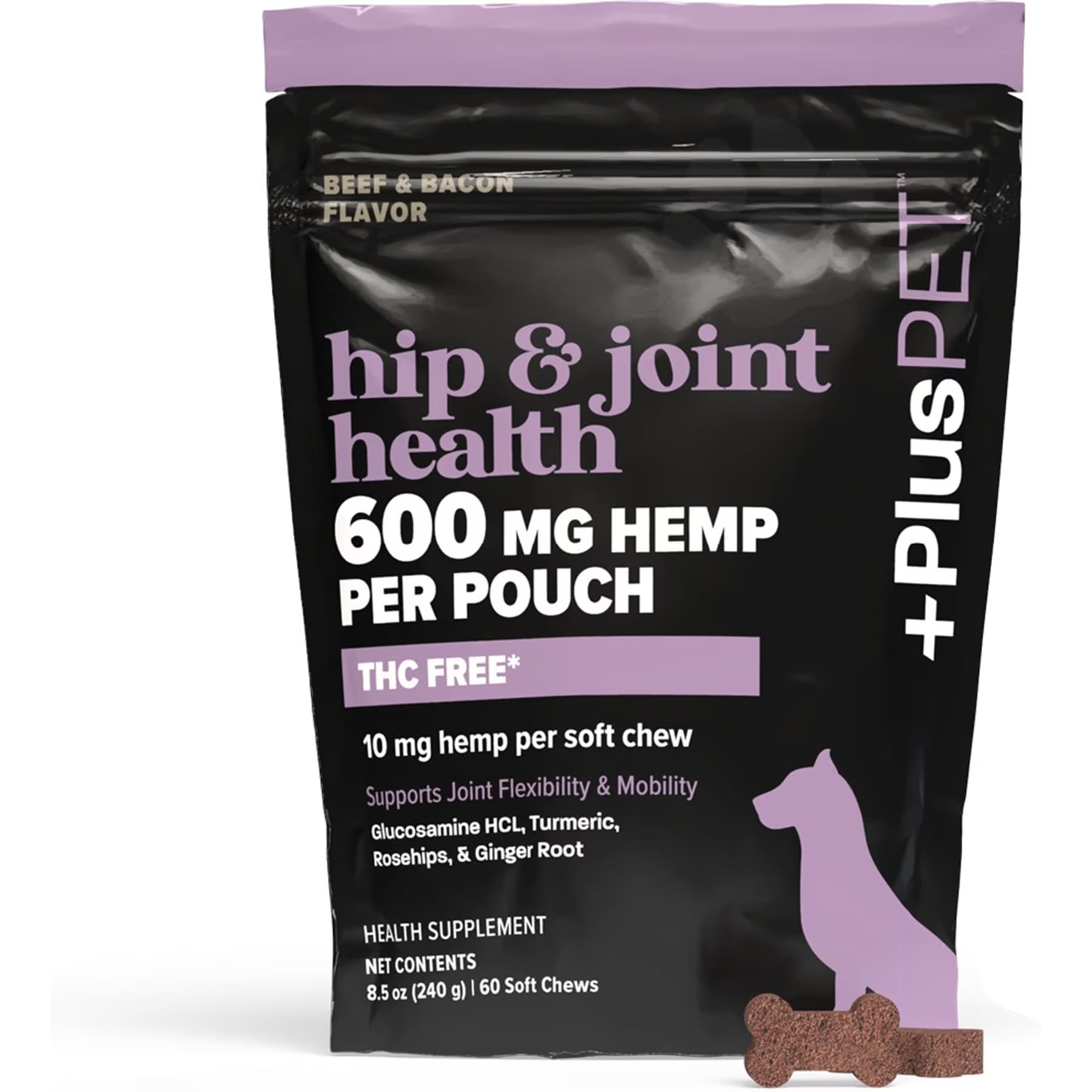+PlusPET Pet Hip & Joint Health Beef & Bacon Flavored Soft Chew Full Spectrum Hemp Extract Joint Health Supplement for Dogs — view 3