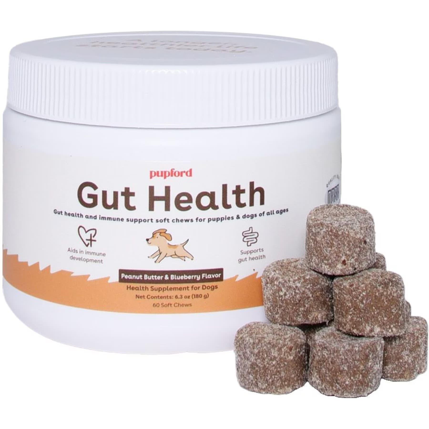 Pupford Pupford Gut Health & Immunity Peanut Butter & Jelly Flavored Soft Chew Digestive Support Supplement for Puppies