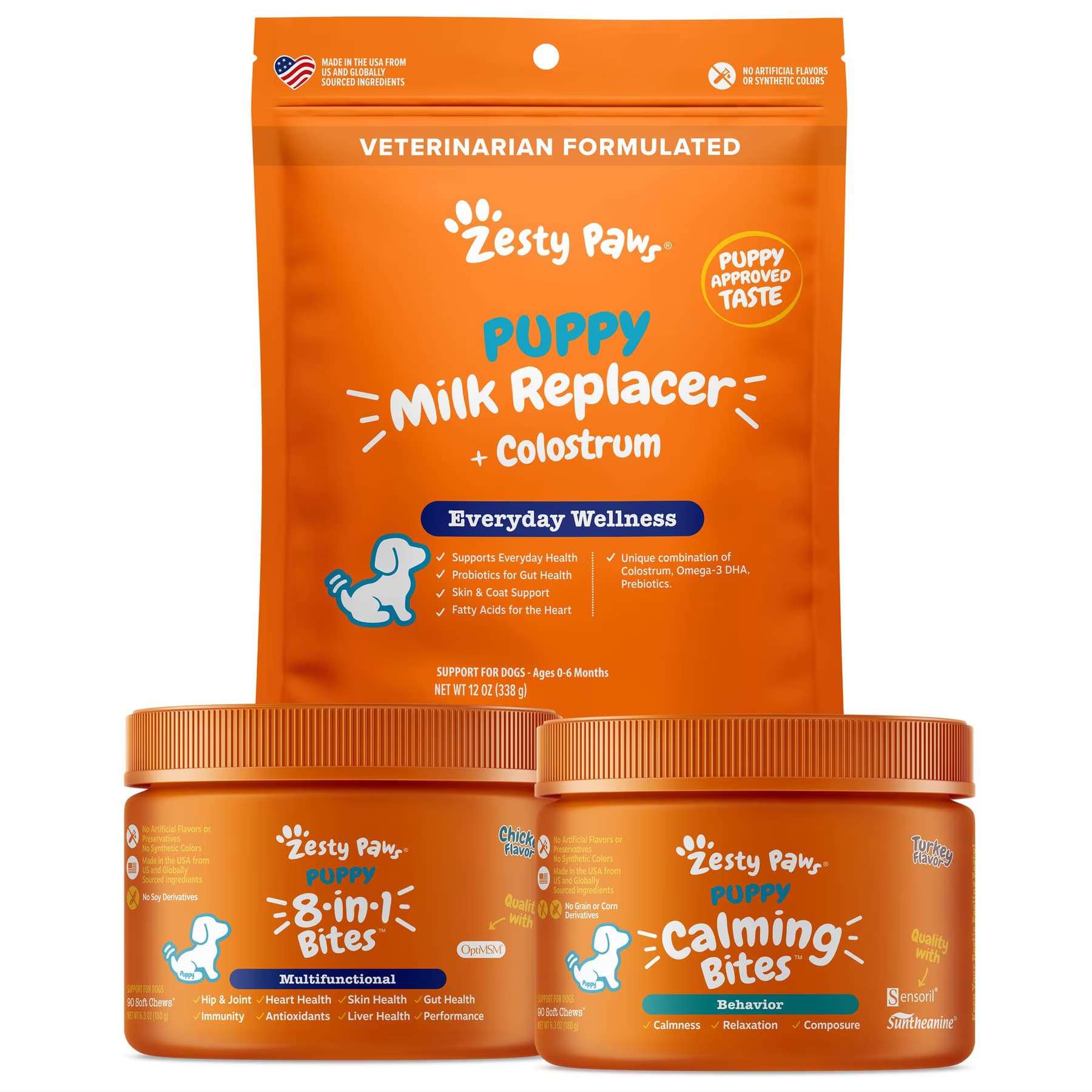 Zesty Paws Puppy Supplement Variety Pack – Zesty Paws Milk Replacer Supplement, 8-in-1 Supplement, Calming Supplement