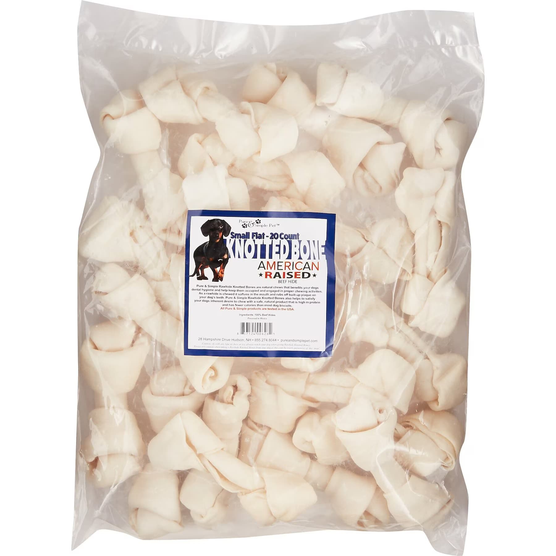 Pure & Simple Pet Pure & Simple Pet Flat Knotted Rawhide Bone Dog Treat, Small