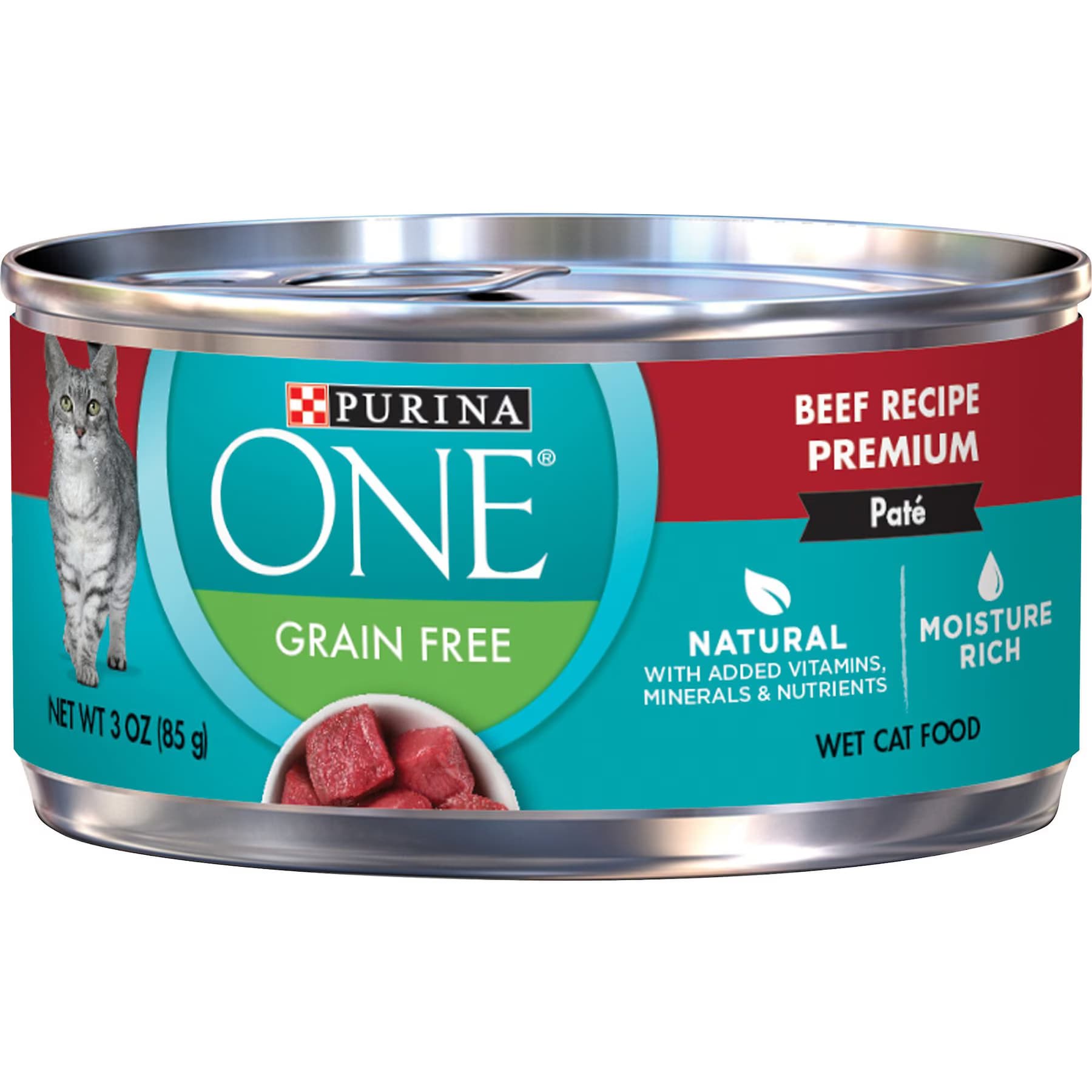 Purina ONE Purina ONE Beef Recipe Pate Grain-Free Natural High Protein Canned Cat Food, 3-oz