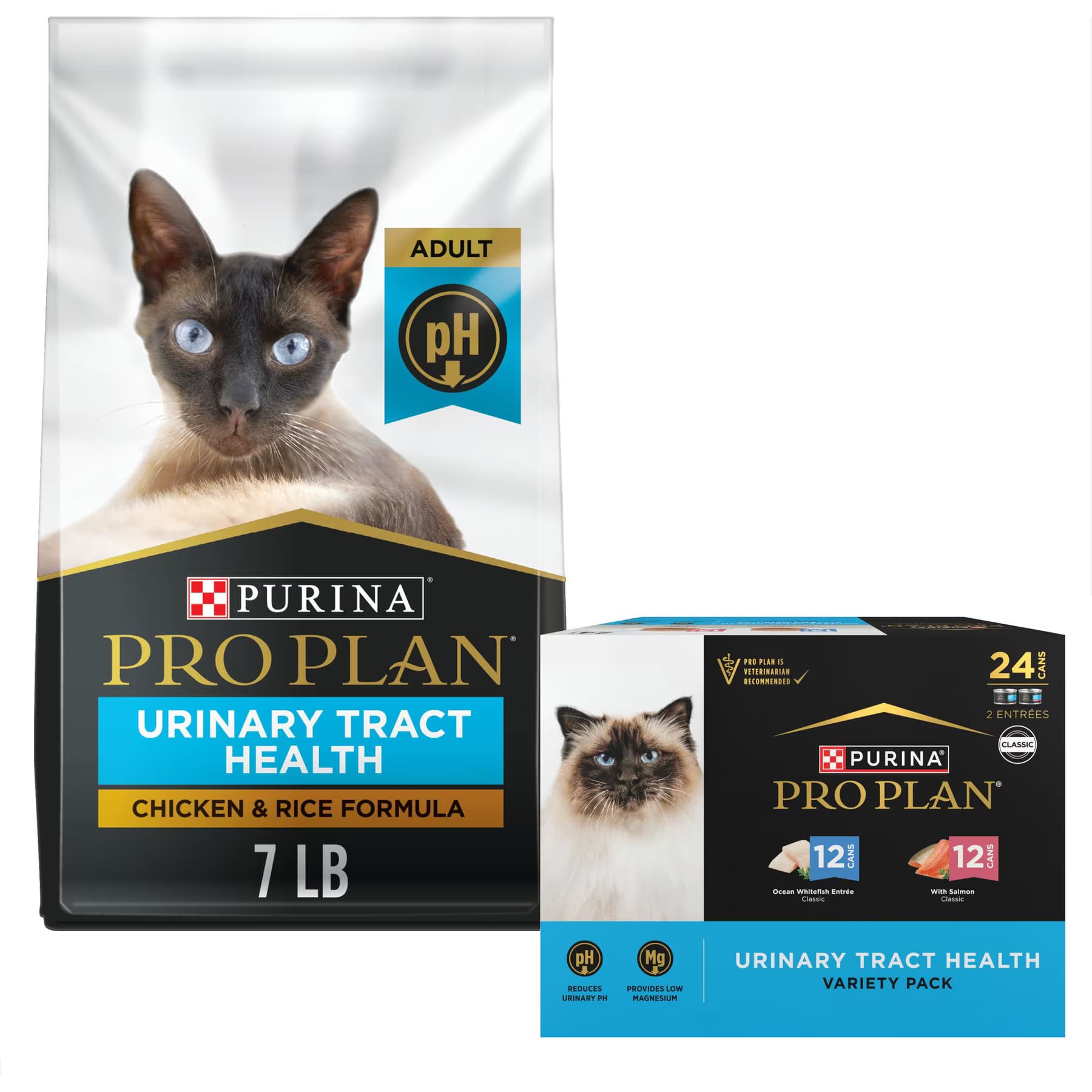 Purina Pro Plan Purina Pro Plan Focus Adult Urinary Tract Health Formula Dry Food+ Seafood Favorites Variety Pack Canned Cat Food