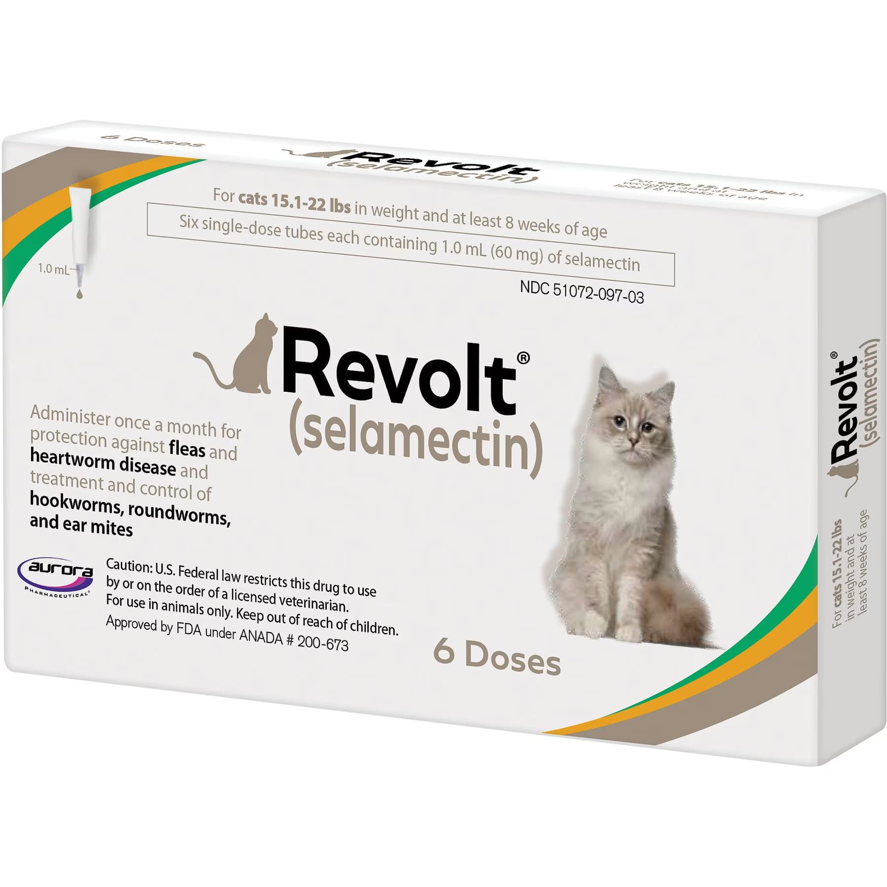 Revolt Revolt Topical Solution for Cats, 15.1-22 lbs, (Taupe Box), 6 Doses (6-mos. supply)