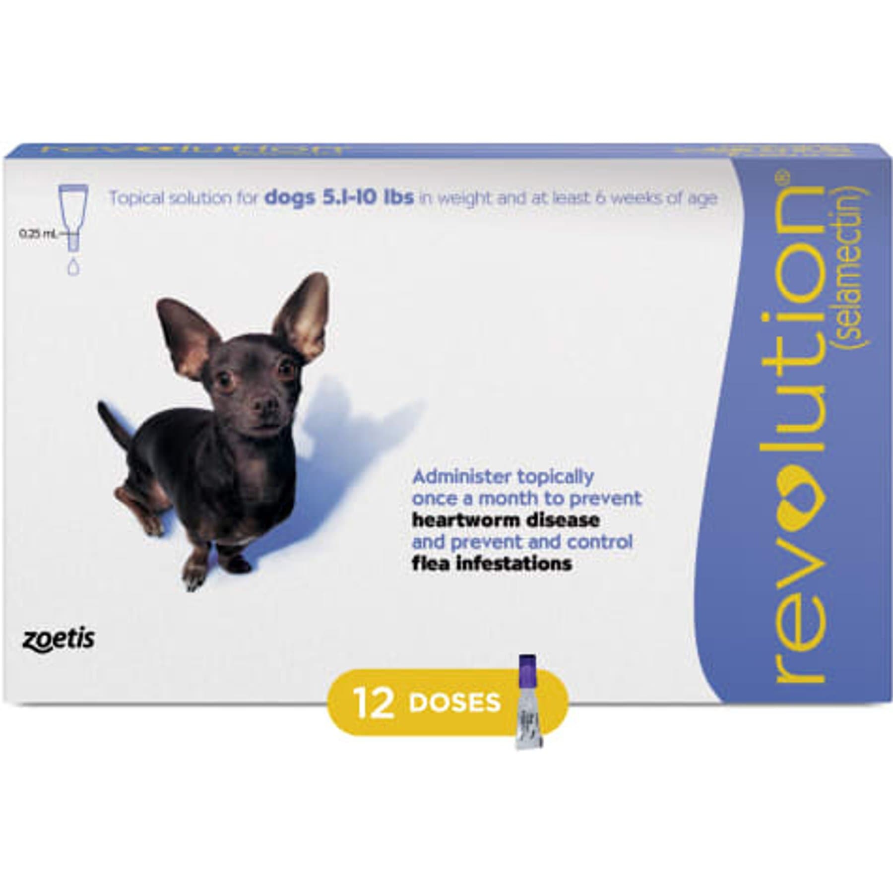 Revolution Revolution Topical Solution for Dogs, 5.1-10 lbs, (Purple Box), 12 Doses (12-mos. supply) — Dogs 5.1-10 lbs