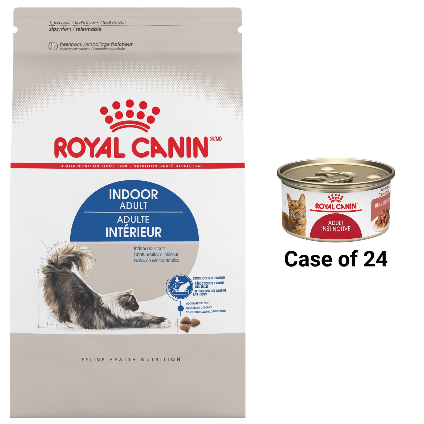 Royal Canin Royal Canin Feline Health Nutrition Indoor Dry Food + Adult Instinctive Thin Slices in Gravy Canned Cat Food