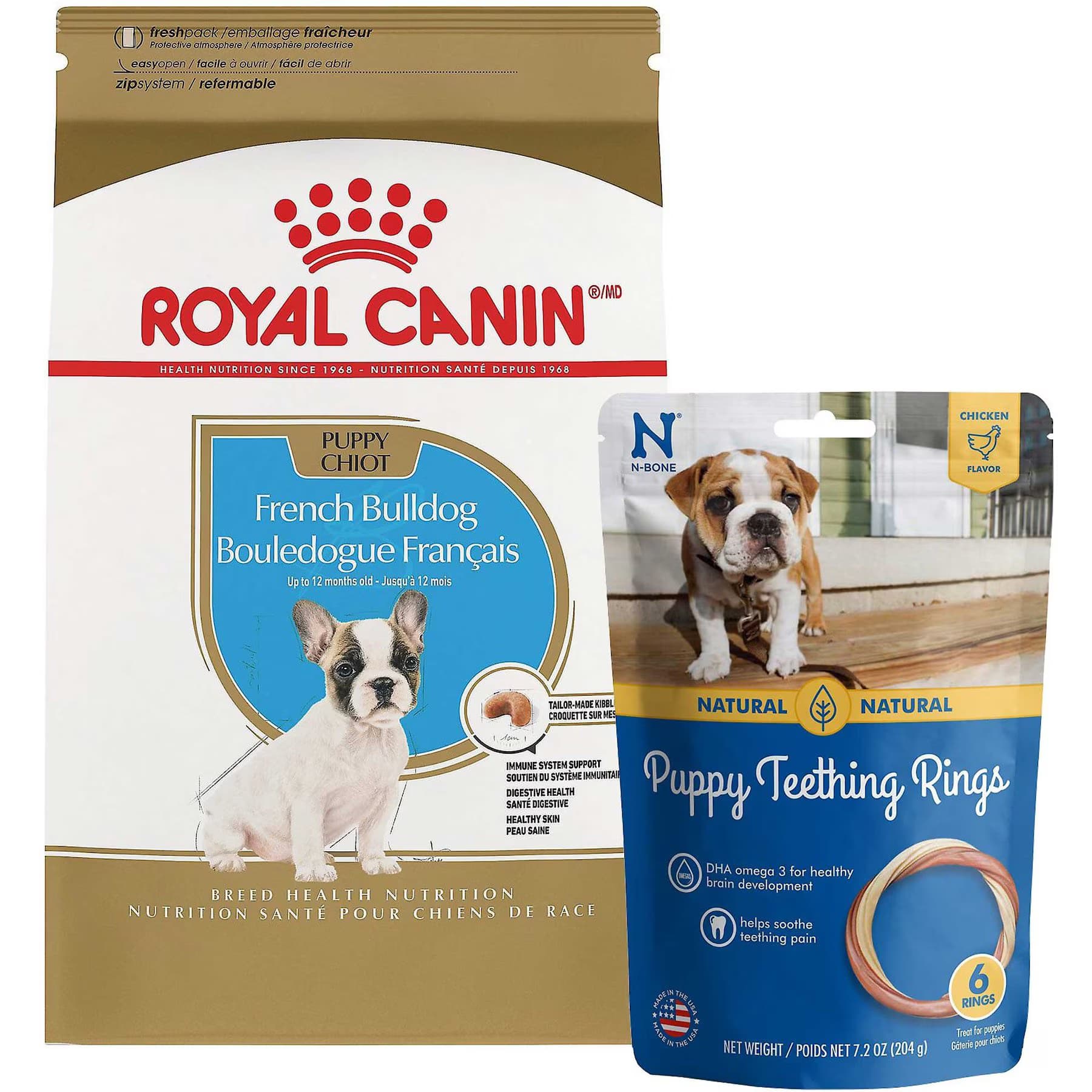N-Bone||Royal Canin Royal Canin French Bulldog Puppy Dry Food + N-Bone Puppy Teething Ring Chicken Flavor Dog Treats