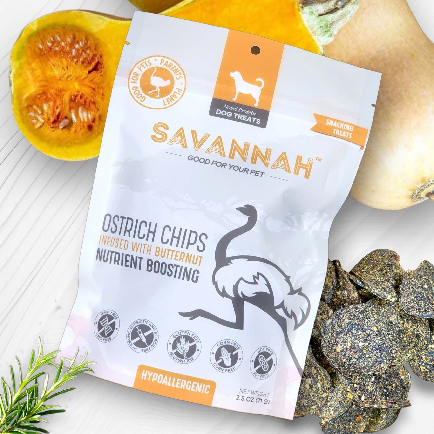 Savannah Pet Food Savannah Pet Food Hypoallergenic Ostrich Chips Nutritious Butternut Dog Treats
