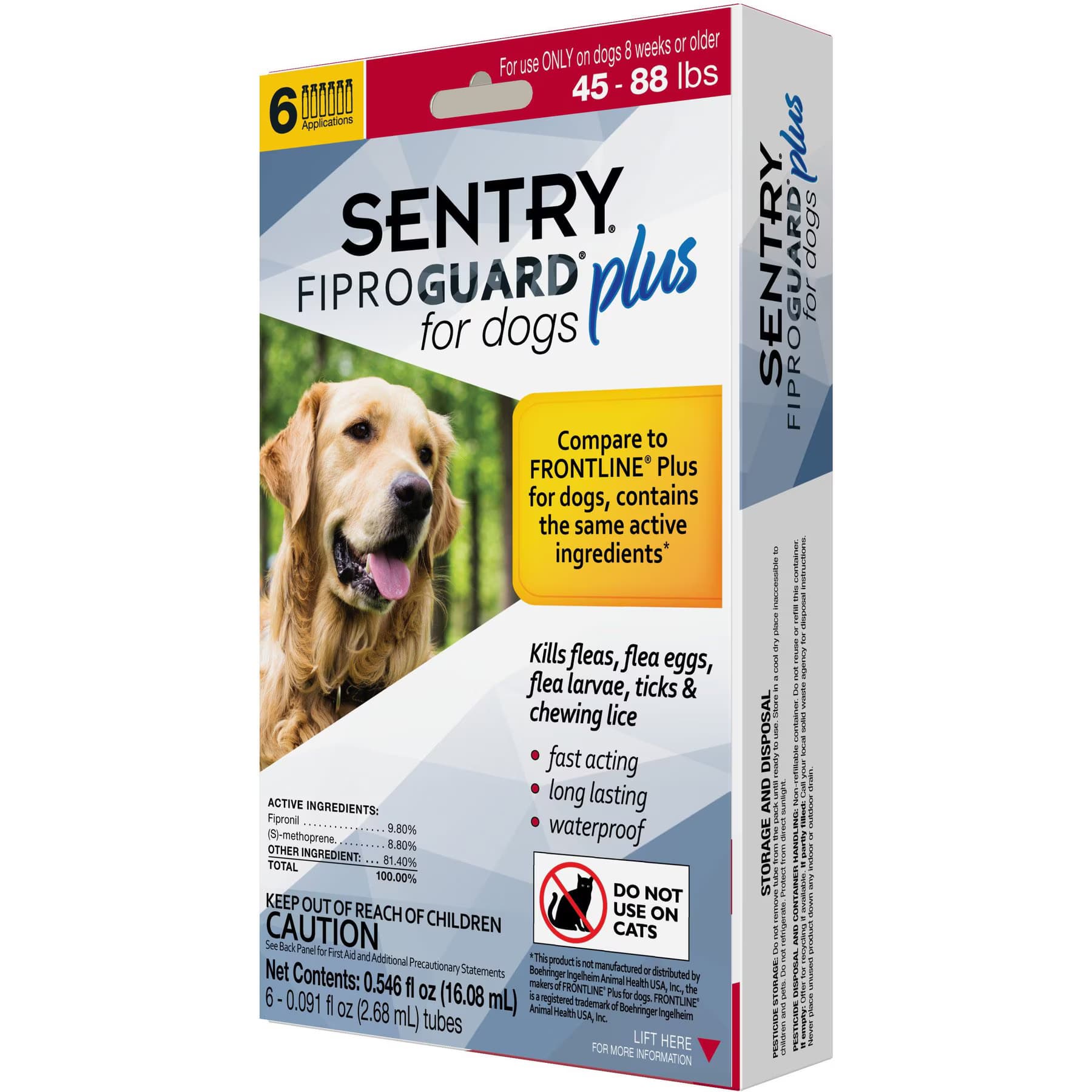 Sentry Sentry Fiproguard Plus Squeeze-On Dog Flea & Tick Treatment, 45 – 88lbs, 6 treatments(6-Month Protection)