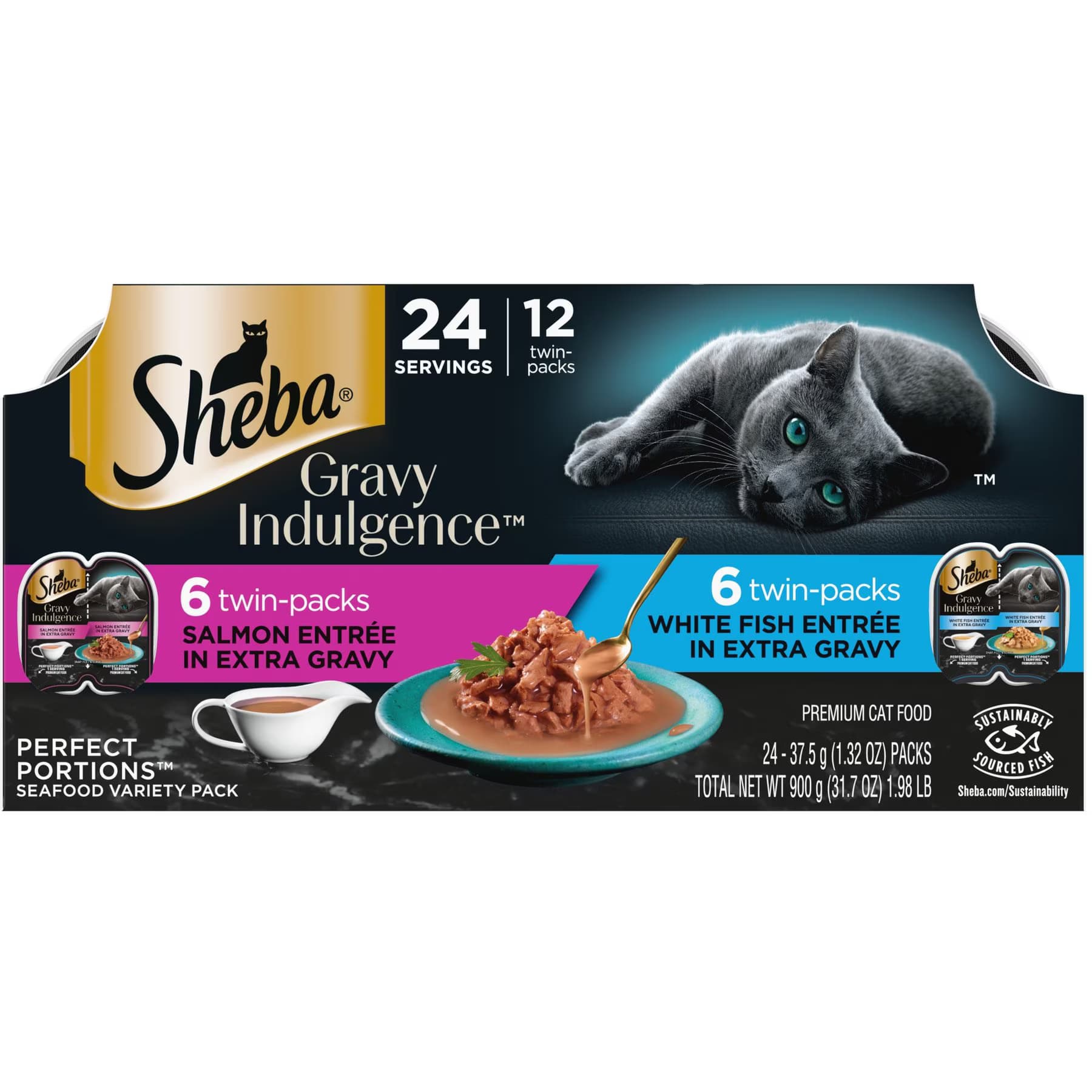 Sheba Gravy Indulgence Salmon & White Fish in Gravy Variety Pack Grain-Free Adult Variety Pack: Salmon & White Fish Wet Cat Food Trays — view 2