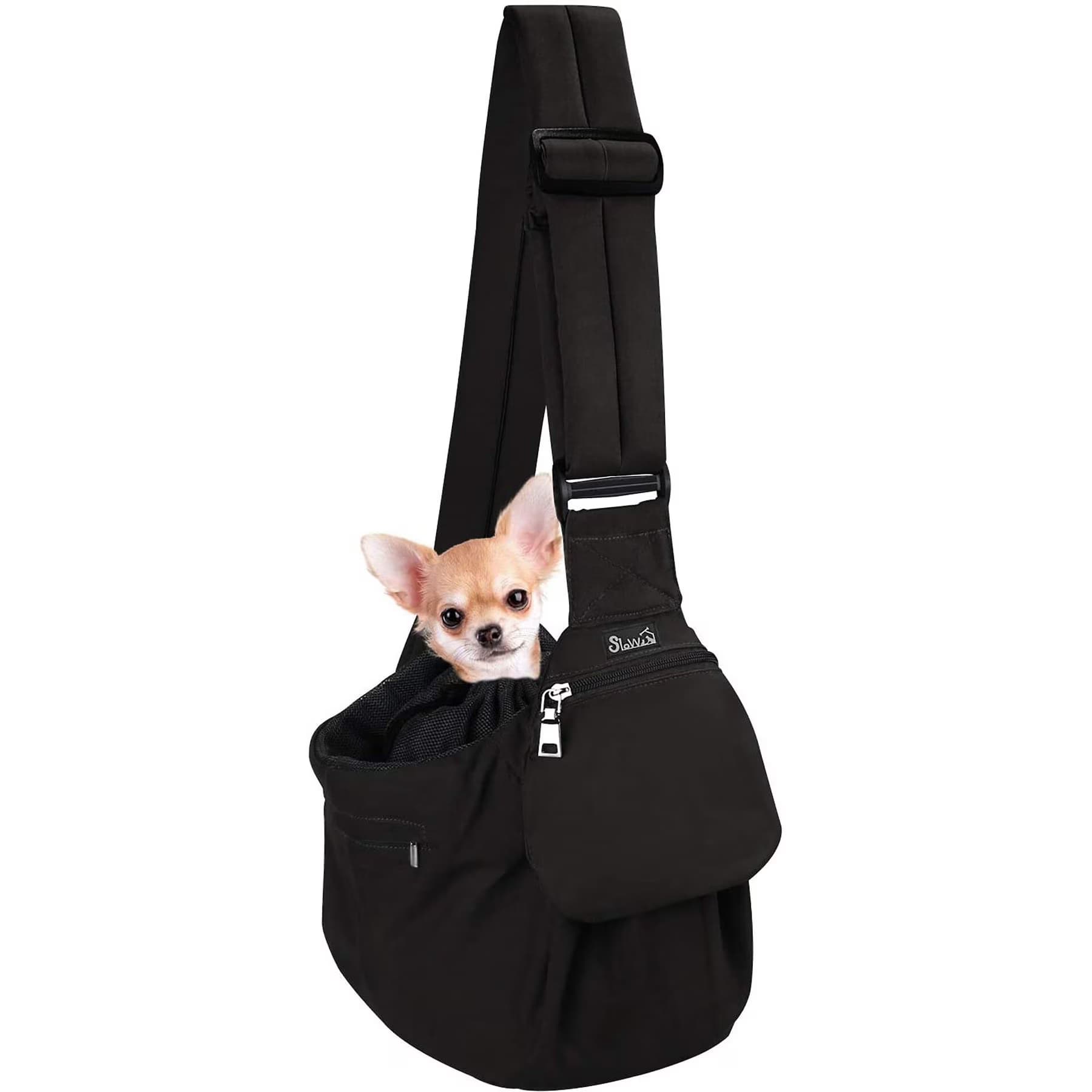 SlowTon SlowTon Adjustable Hard Bottom Support Cat & Dog Sling, Black