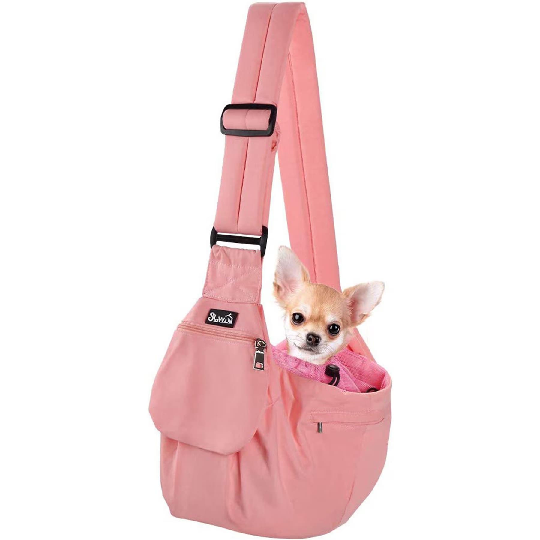 SlowTon SlowTon Adjustable Hard Bottom Support Cat & Dog Sling, Pink