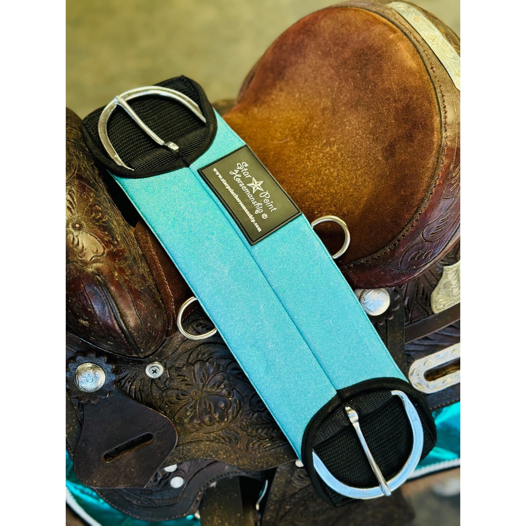 Star Point Horsemanship Star Point Horsemanship Miniature Horse Neoprene Cinch Girth, Teal Sparkle, 18-in