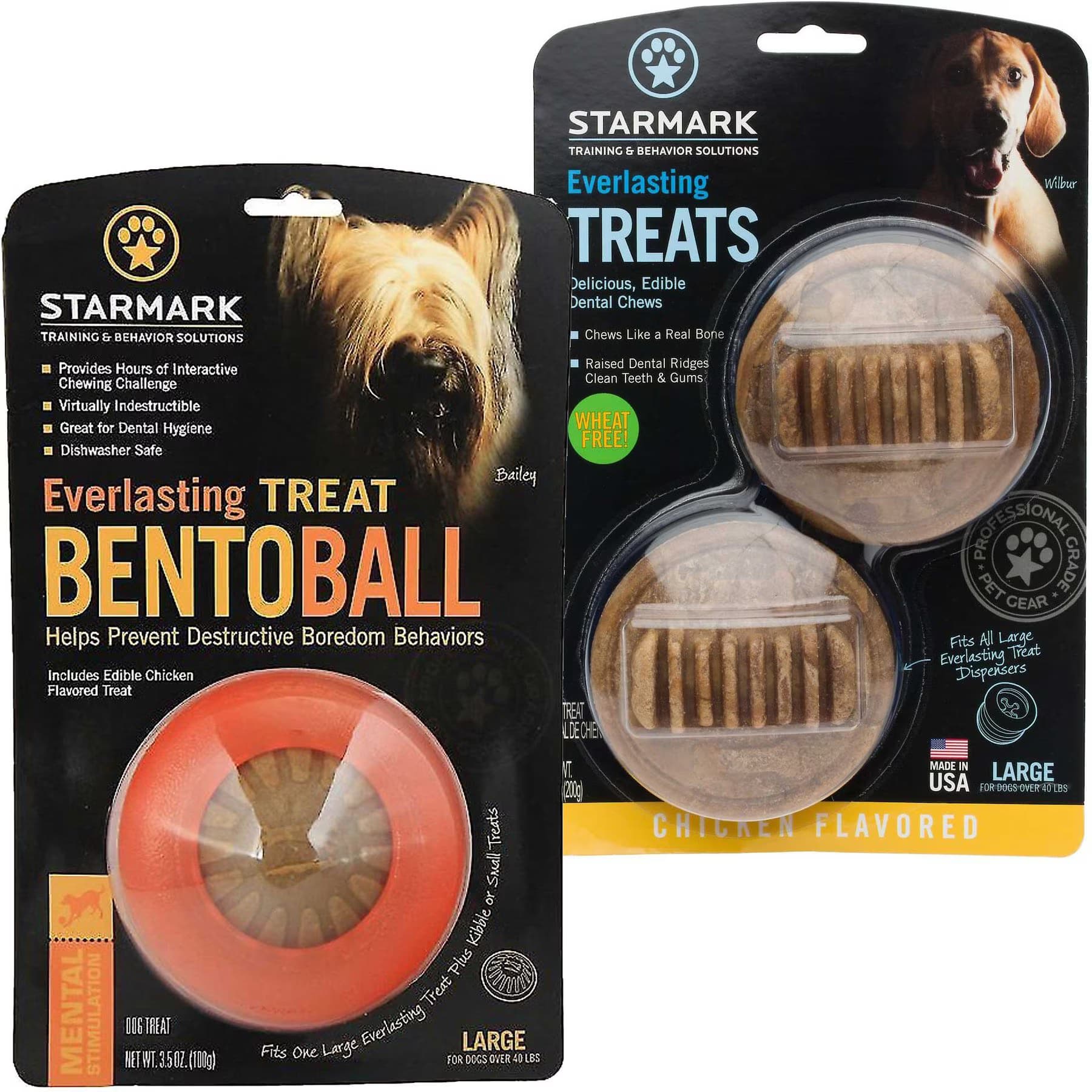 Starmark Starmark Everlasting Treat Bento Ball Tough Dog Chew Toy, Large + Starmark Everlasting Chicken Flavored Large Dental Dog Treats