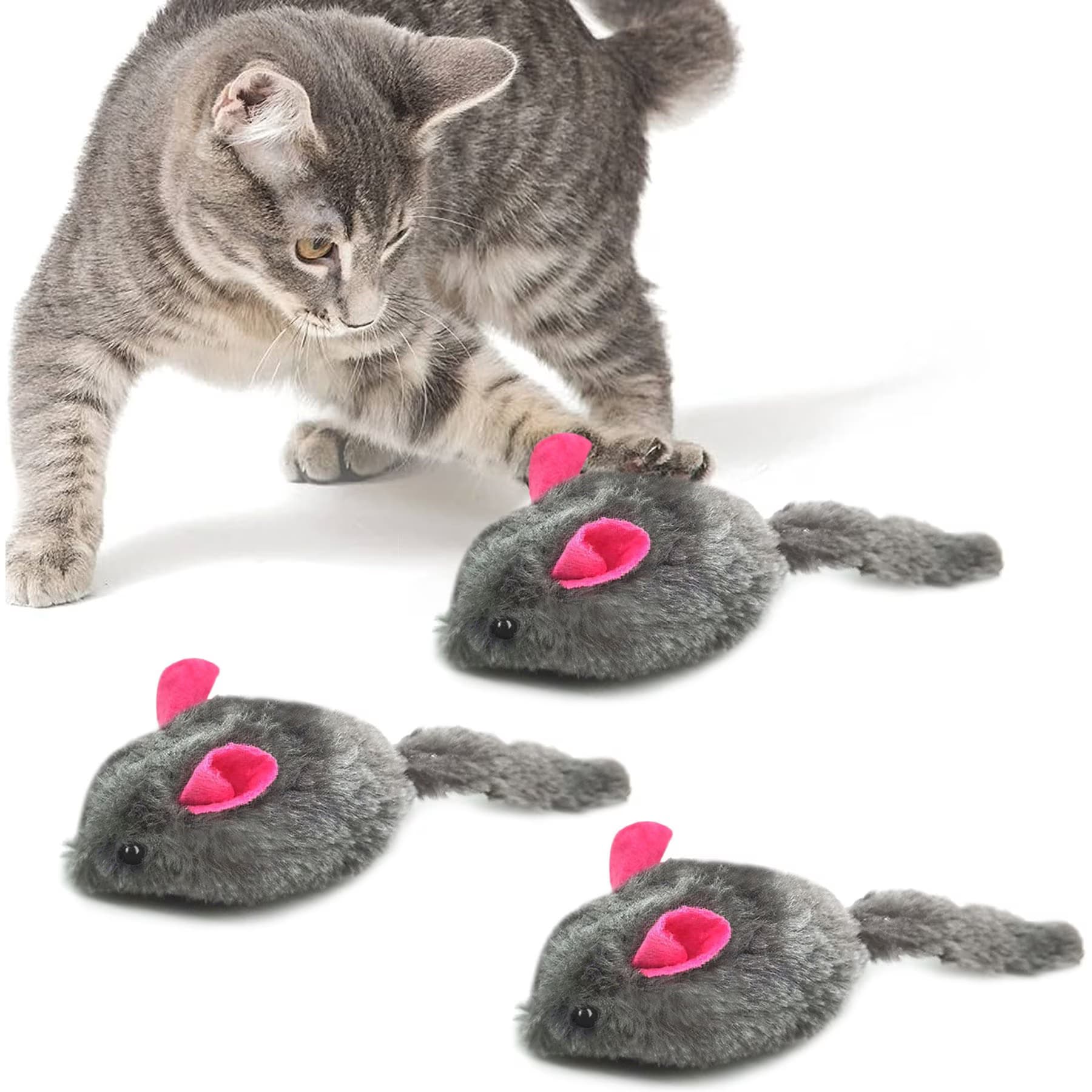 SunGrow SunGrow Interactive Ferret & Cat Squeaky Mouse Plush & Kicker Toy for Indoor Fetch Play