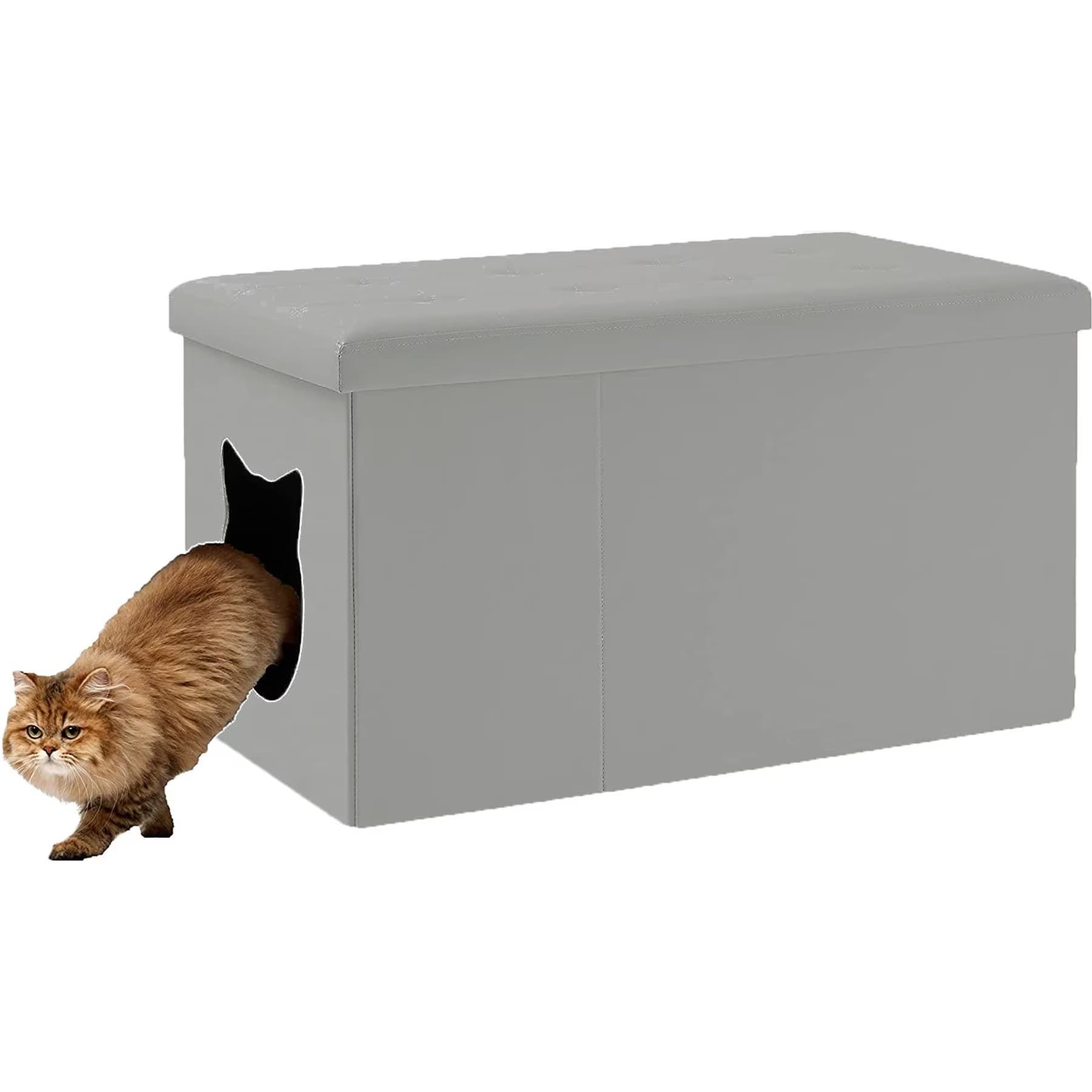 Sweet Barks Sweet Barks Designer Enclosure Hidden Washroom Bench Ottoman Cat Litter Box — Grey