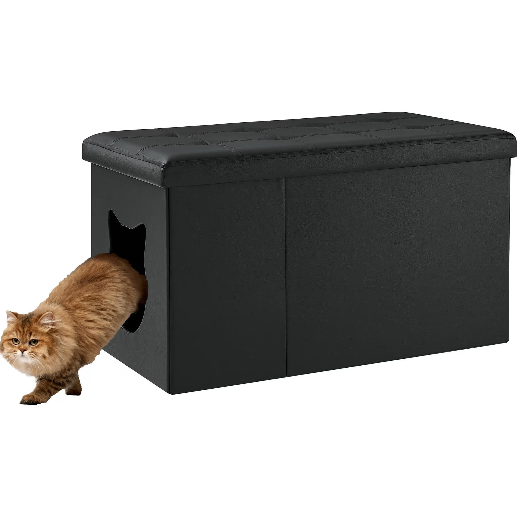 Sweet Barks Sweet Barks Designer Enclosure Hidden Washroom Bench Ottoman Cat Litter Box, Black