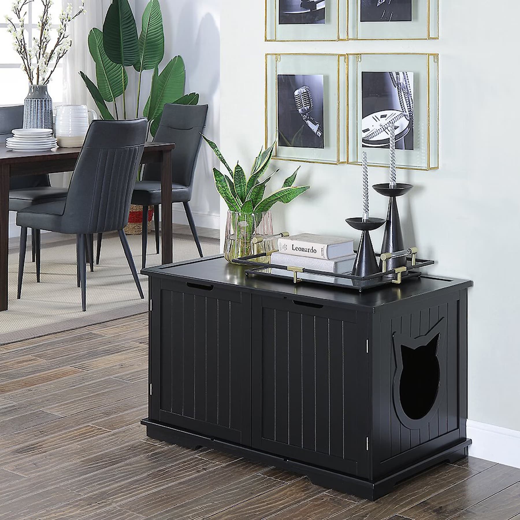 Sweet Barks Sweet Barks Wooden Washroom Bench Cat Litter Box Enclosure, Black