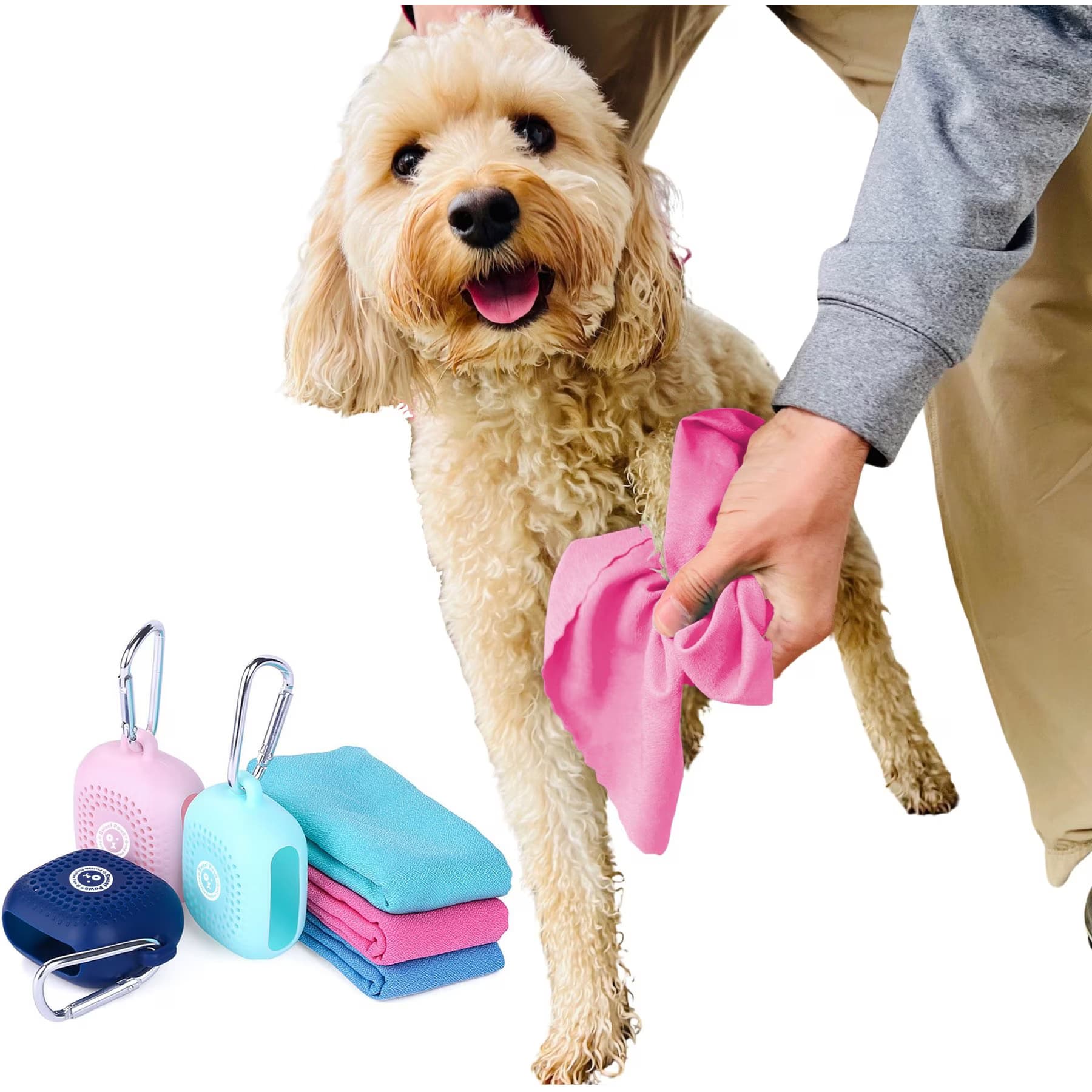 Sweet Paws Sweet Paws Perfect Paws Portable Dog Towel, Rosy Glow, Minty Fresh & Newport Navy, Small