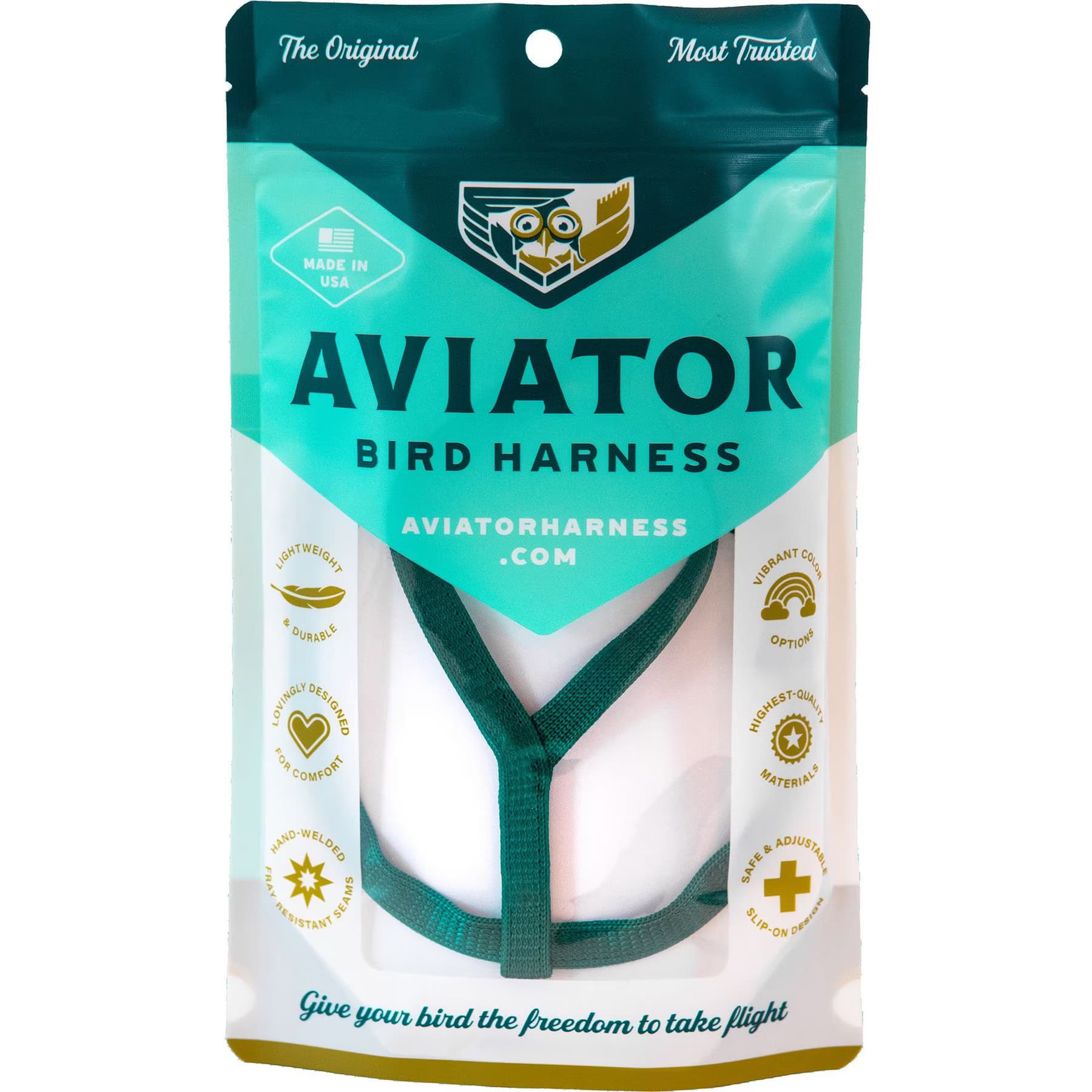 The Aviator Bird Harness & Leash, Green, X-Small — view 6