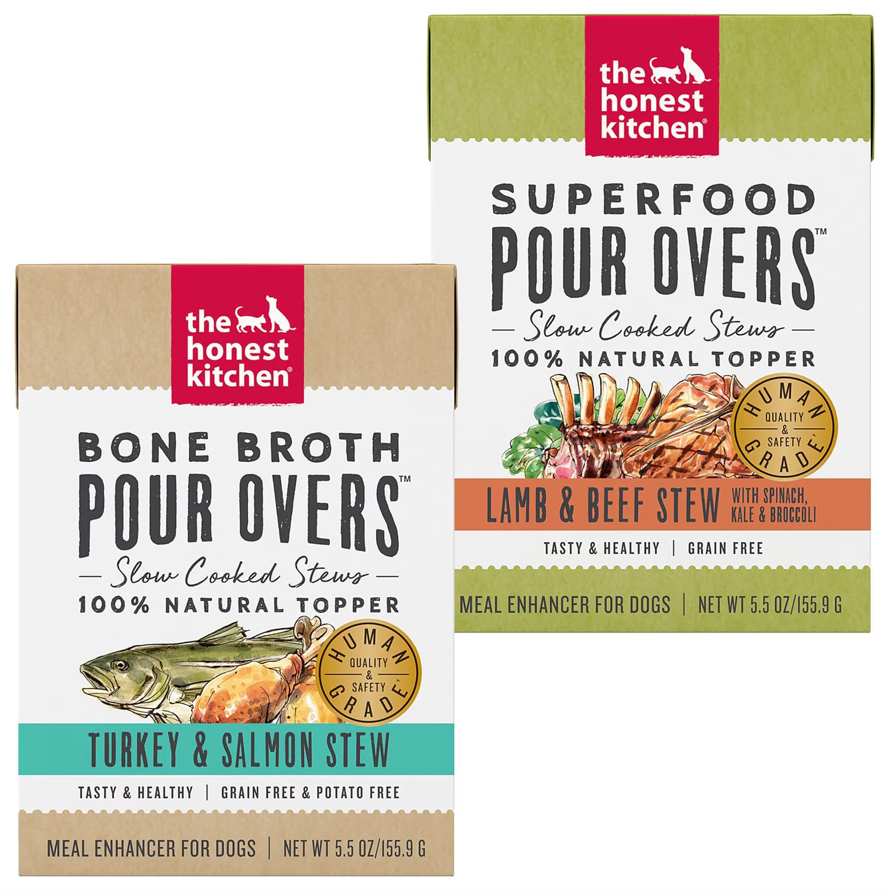 The Honest Kitchen The Honest Kitchen Bone Broth POUR OVERS Turkey & Salmon Stew + Superfood Lamb & Beef Stew with Veggies Wet Dog Food Topper