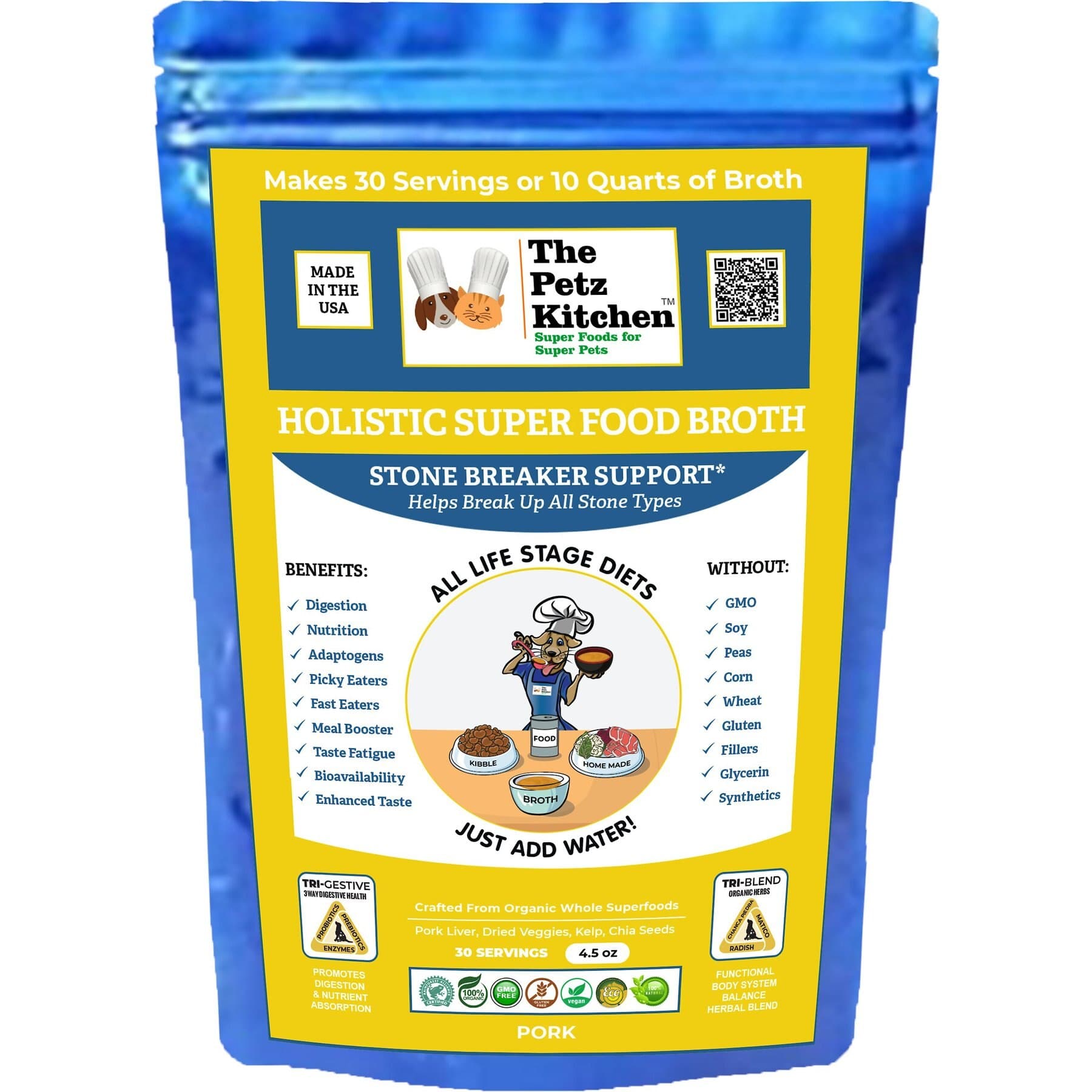 The Petz Kitchen The Petz Kitchen Holistic Super Food Broth Stone Breaker Support Pork Flavor Concentrate Powder Dog & Cat Supplement