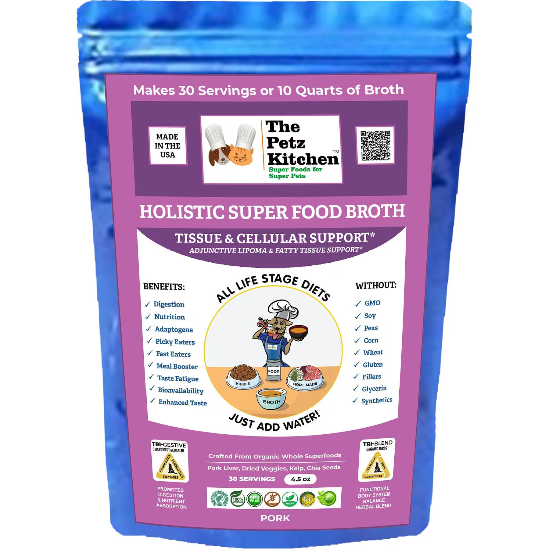 The Petz Kitchen The Petz Kitchen Holistic Super Food Broth Tissue & Cell Support Pork Flavor Concentrate Powder Dog & Cat Supplement