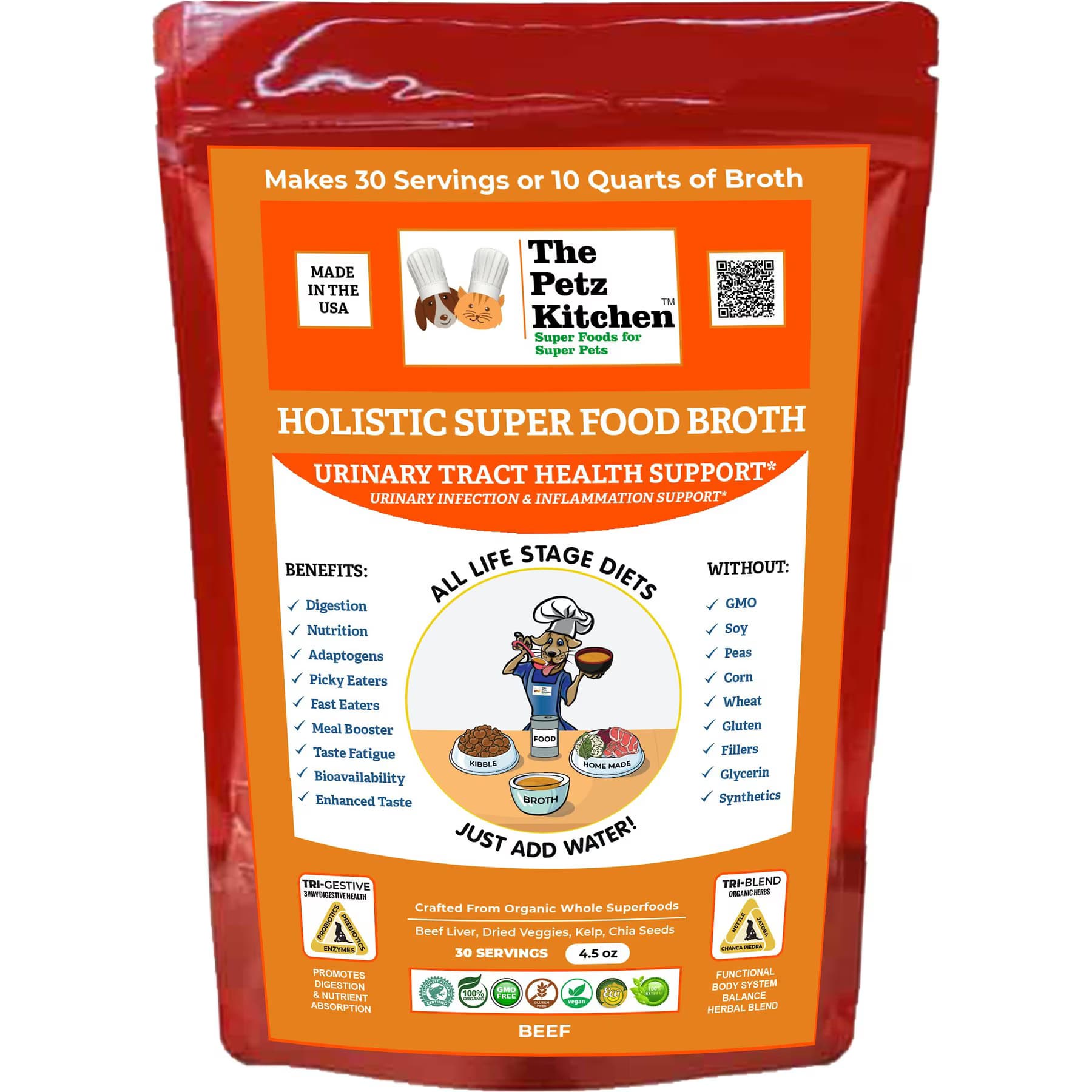 The Petz Kitchen The Petz Kitchen Holistic Super Food Broth Urinary Track Health Support Beef Flavor Concentrate Powder Dog & Cat Supplement