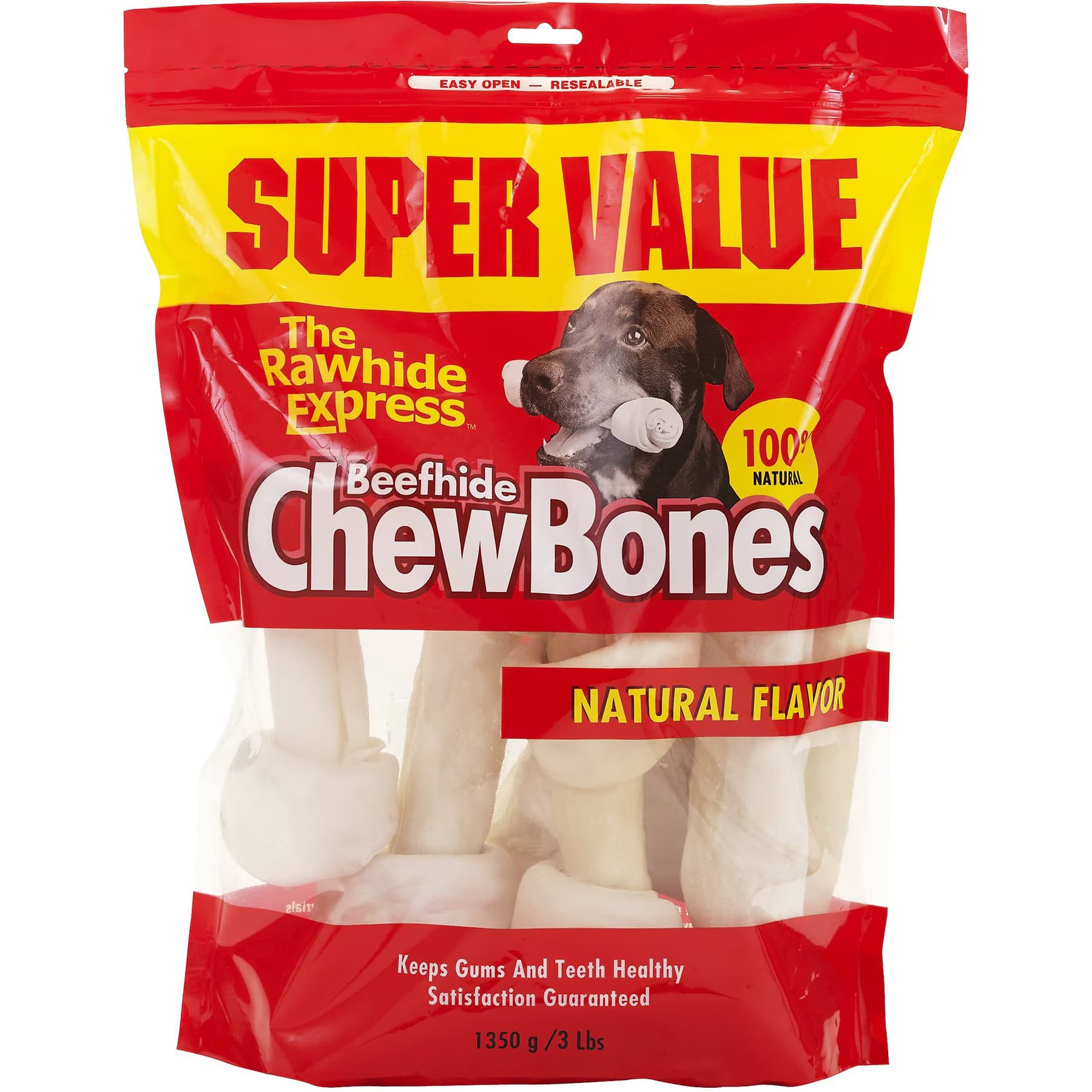 The Rawhide Express The Rawhide Express Beefhide Chew Bones Natural Flavor Dog Bones, Large