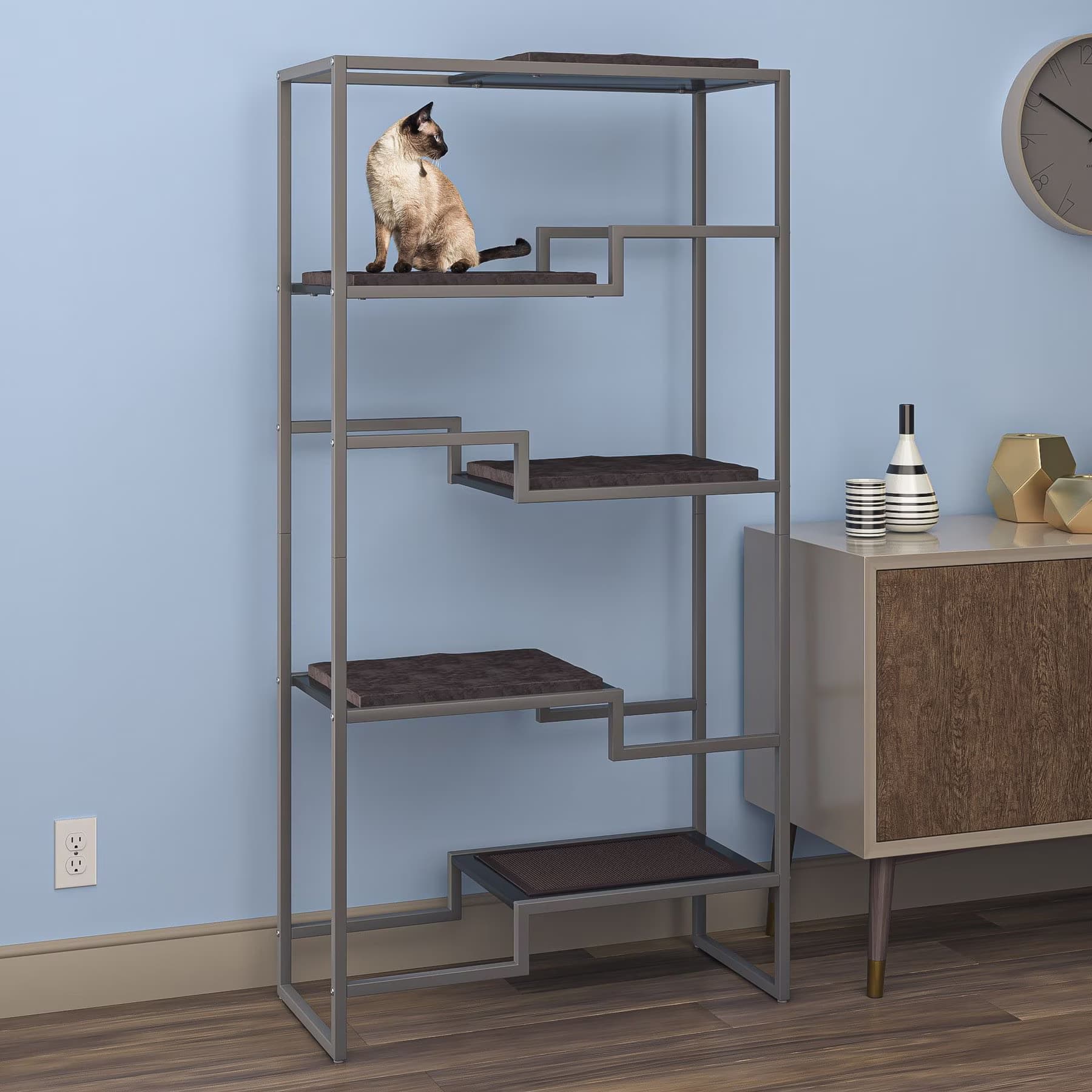 The Refined Feline The Refined Feline Metropolitan 62-in Faux-Fur Cat Tree & Condo, Grey with Black